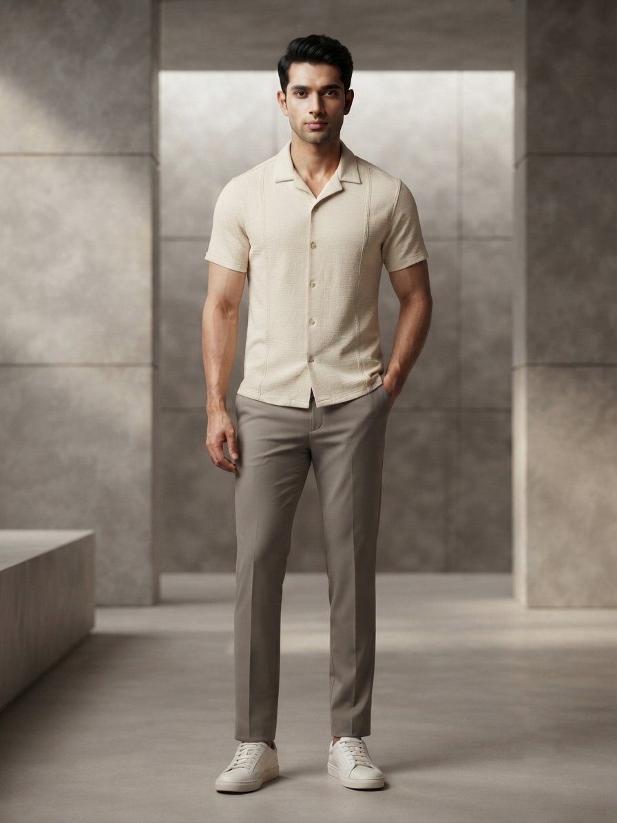 Men's Beige Co-ord Shirt
