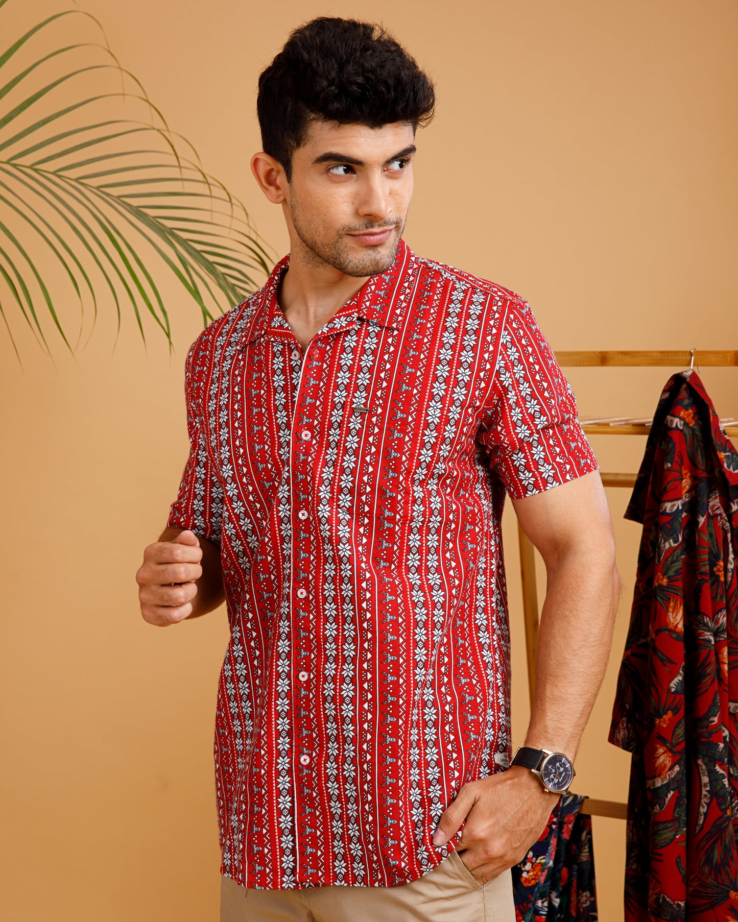 Tropical Red Half Sleeve Print Shirt