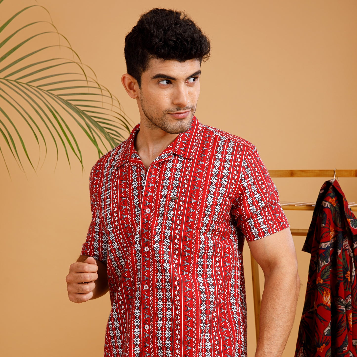 Tropical Red Half Sleeve Print Shirt