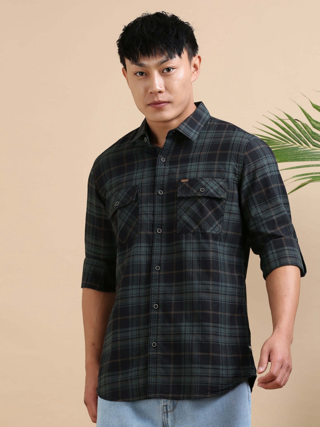 Green Grit Check Shirt
