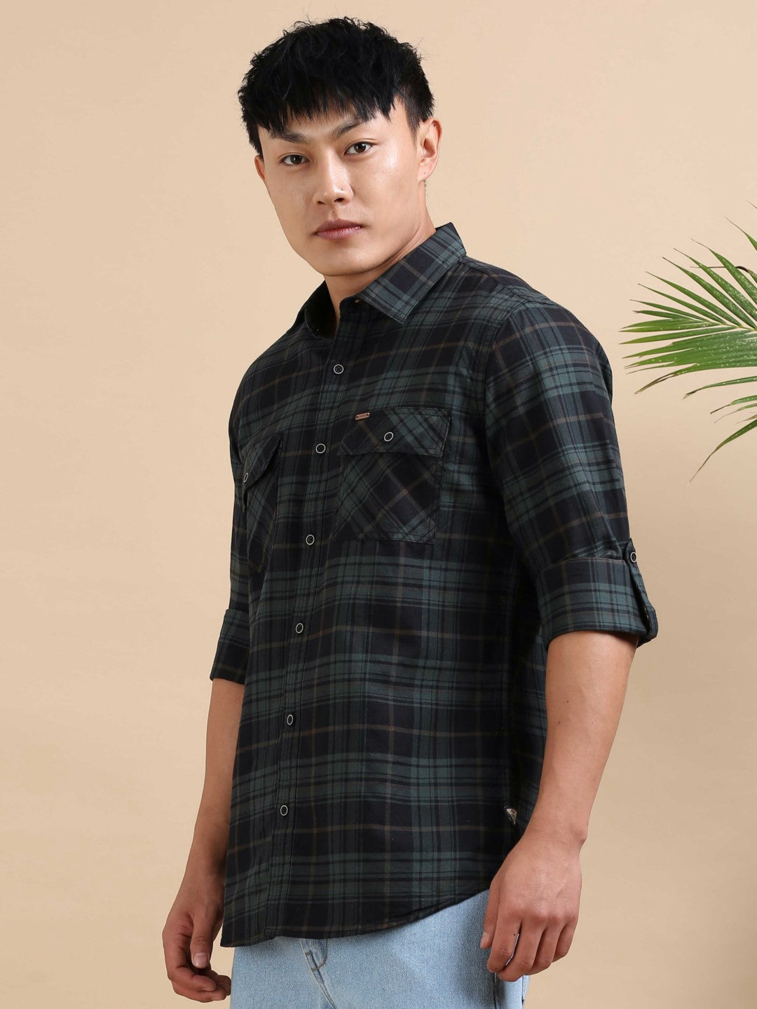 Green Grit Check Shirt