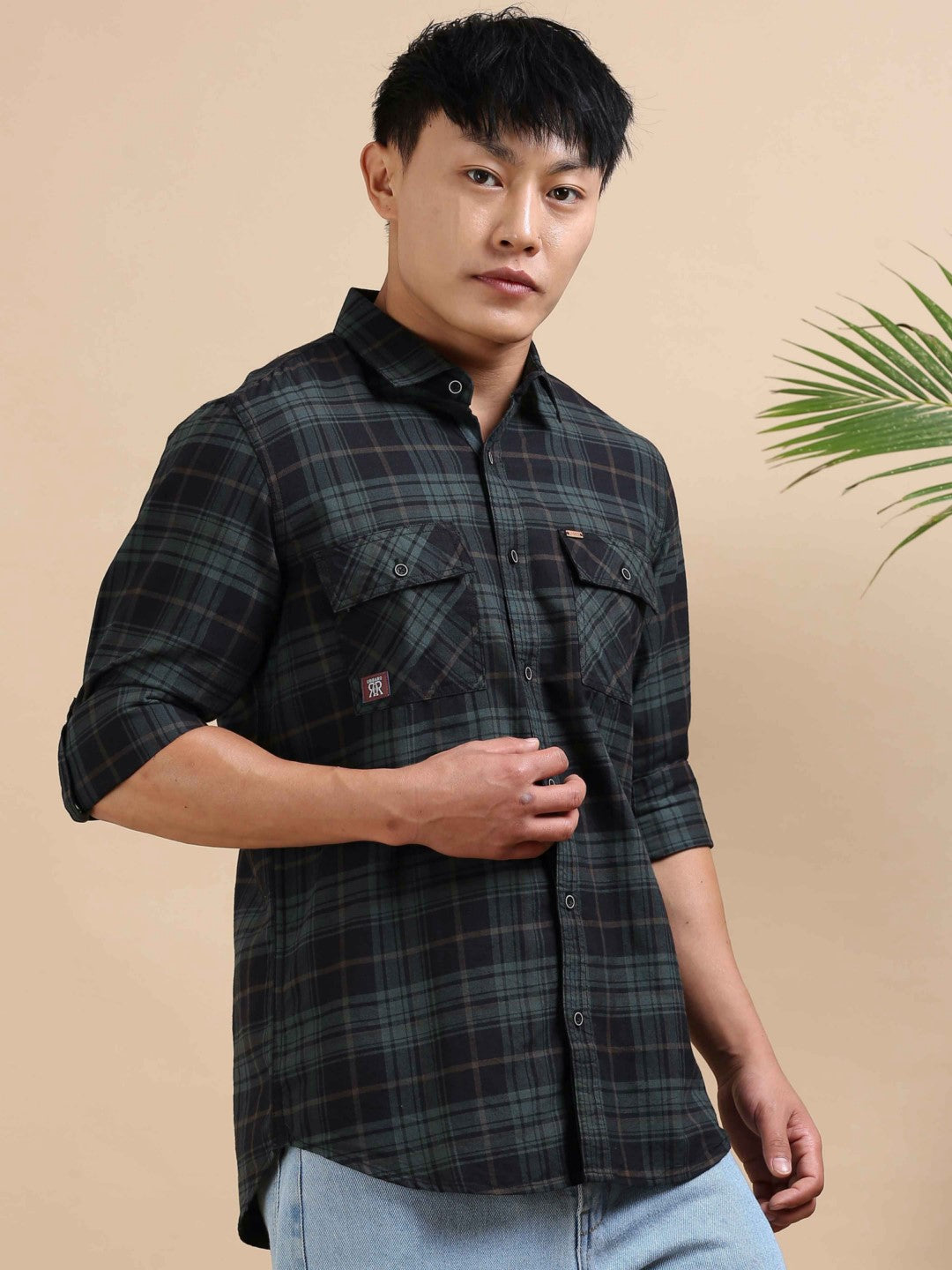 Green Grit Check Shirt