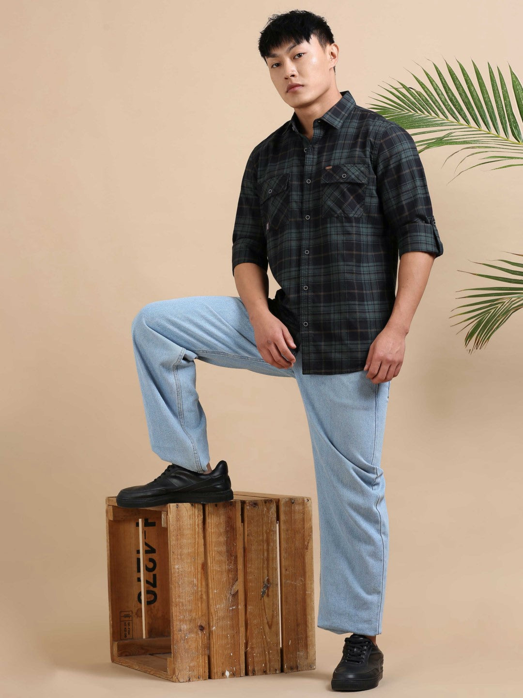 Green Grit Check Shirt