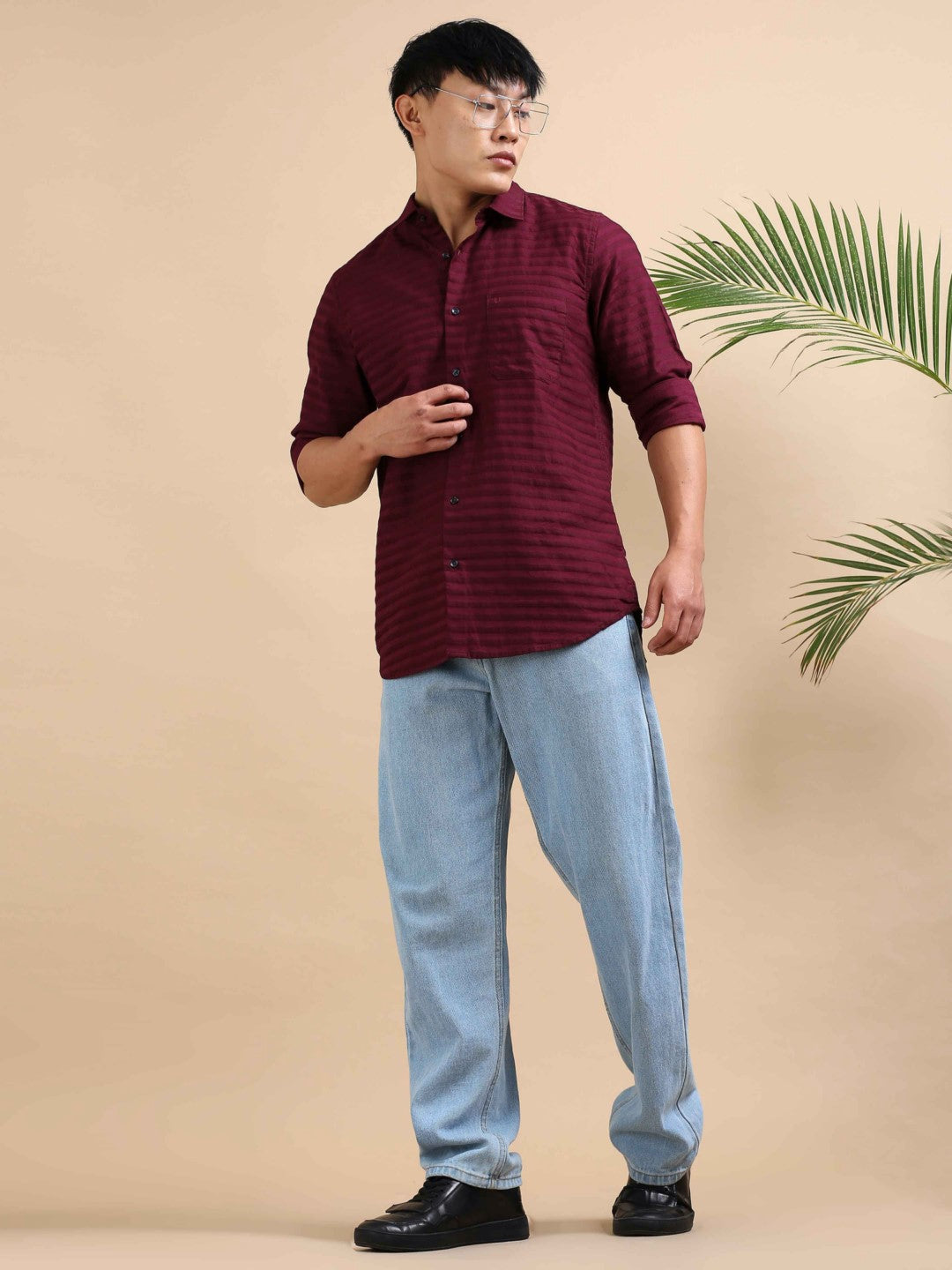 Maroon Luxe Dobby Shirt