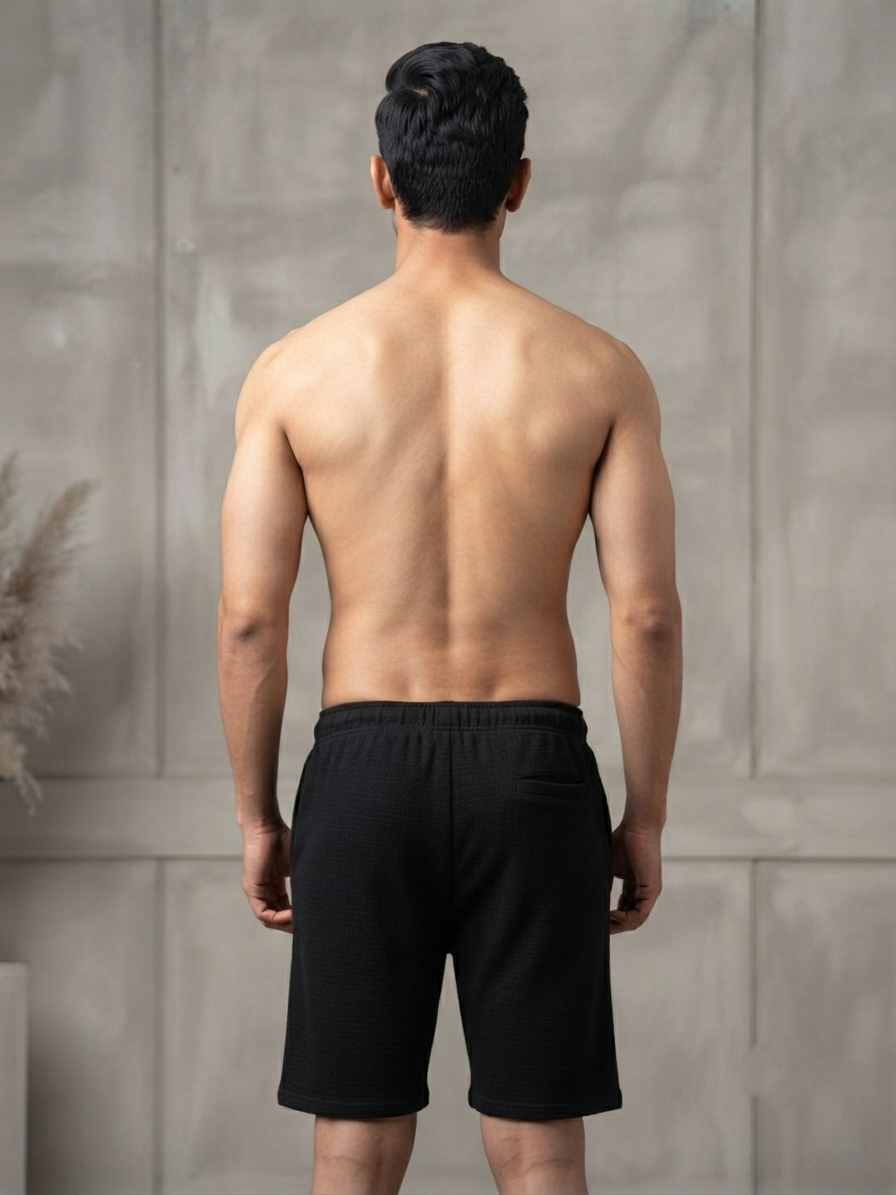 URBARO Men's Solid Black Co-ord Shorts