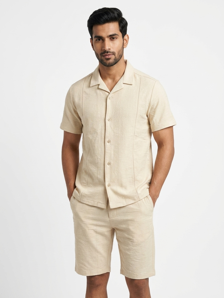 URBARO Men's Solid Beige Co-ord Set