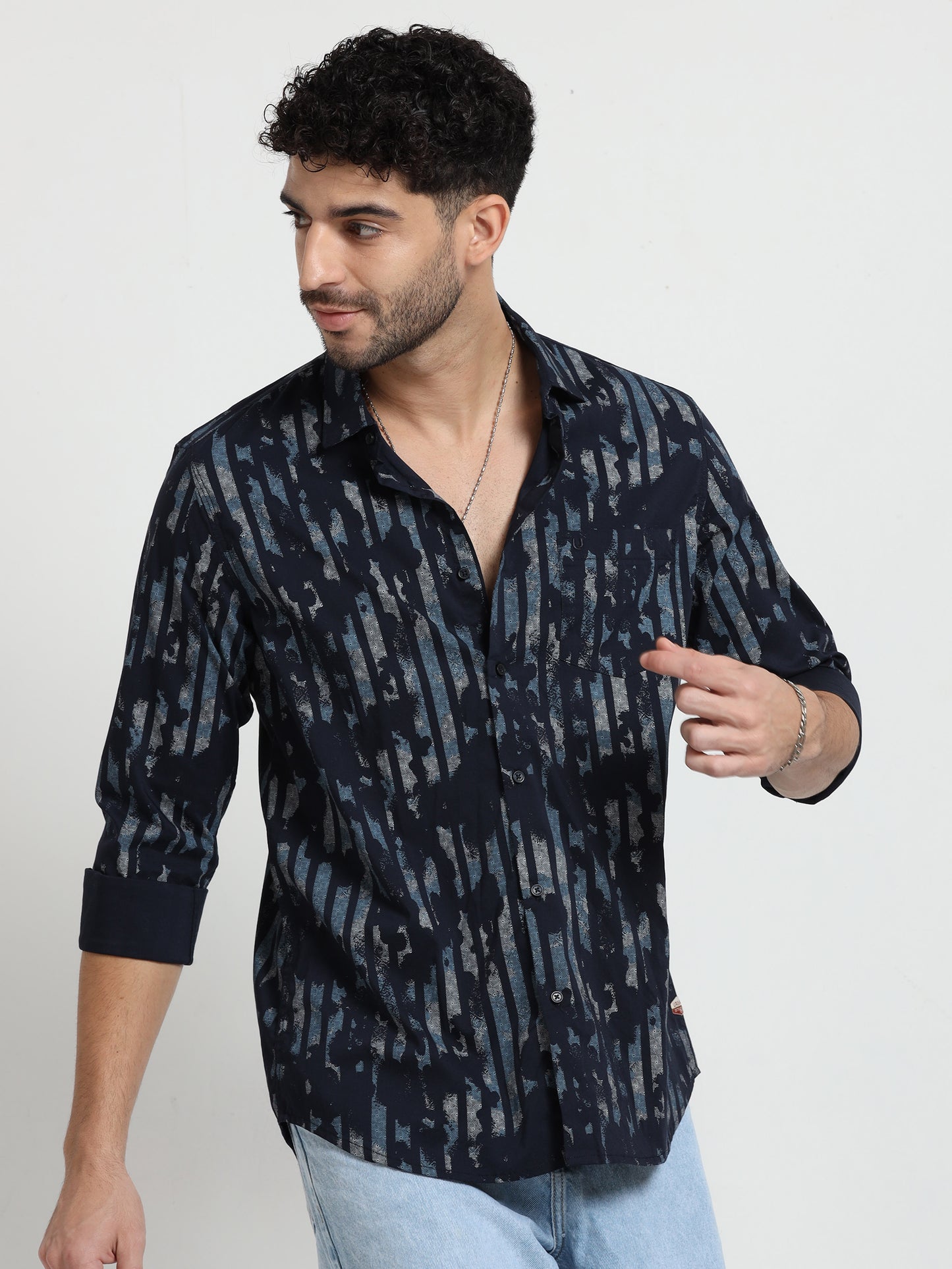 Navy Twilight Sapphire Patterned Shirt