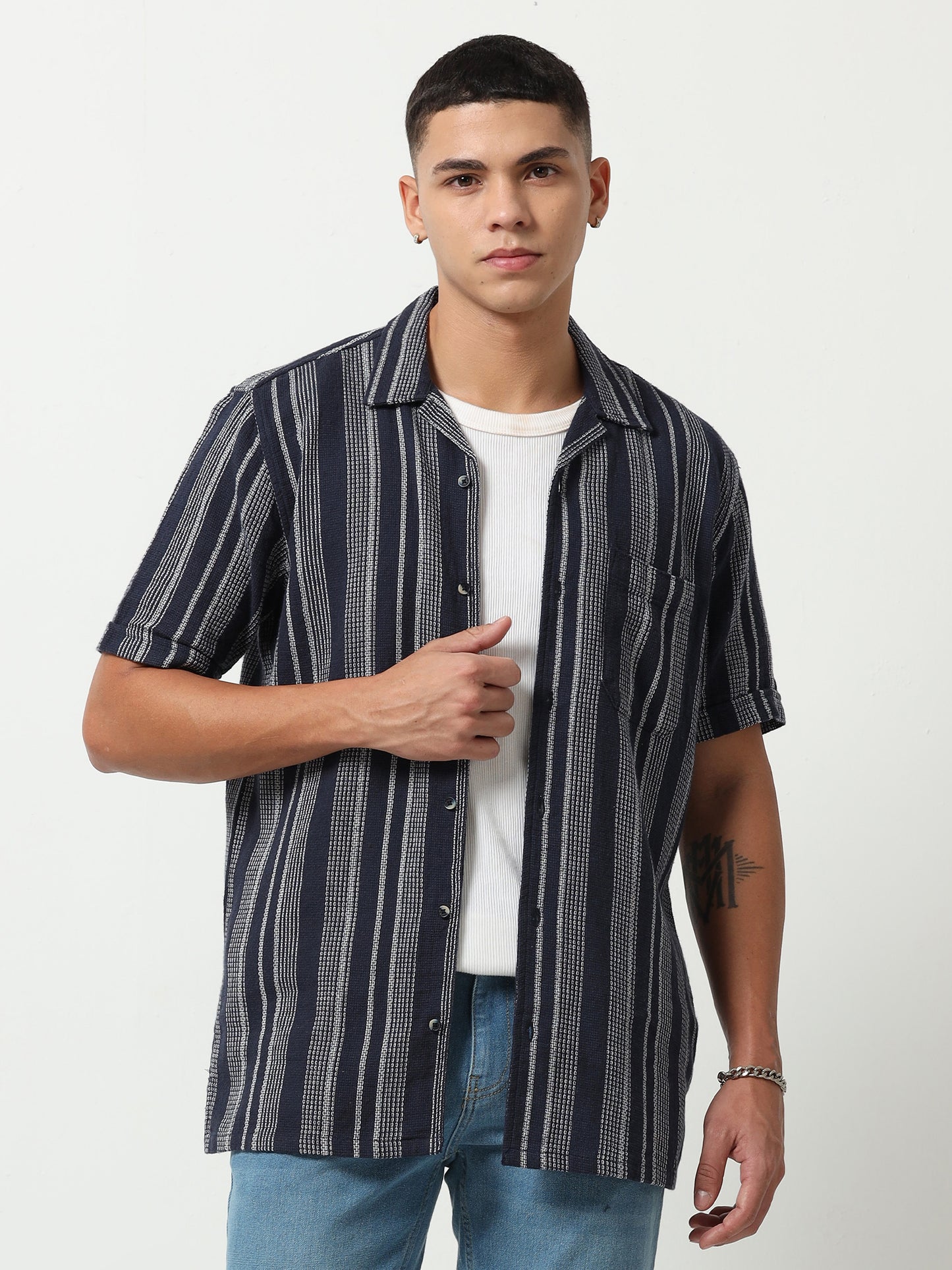 Navy Wave Stripes Shirt