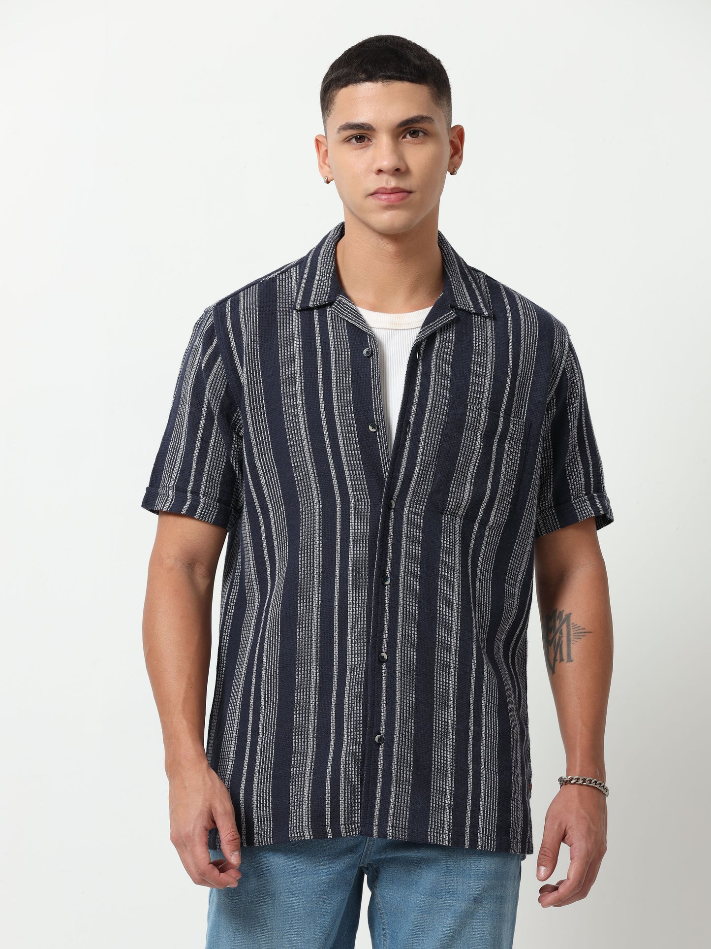 Navy Wave Stripes Shirt