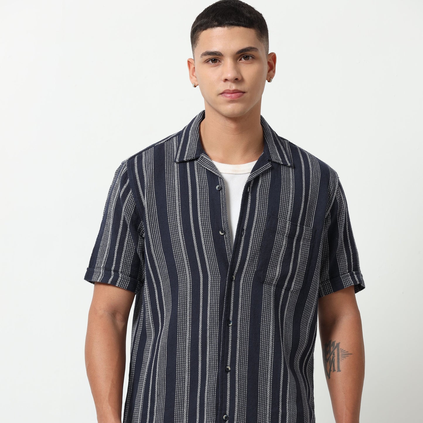 Navy Wave Stripes Shirt