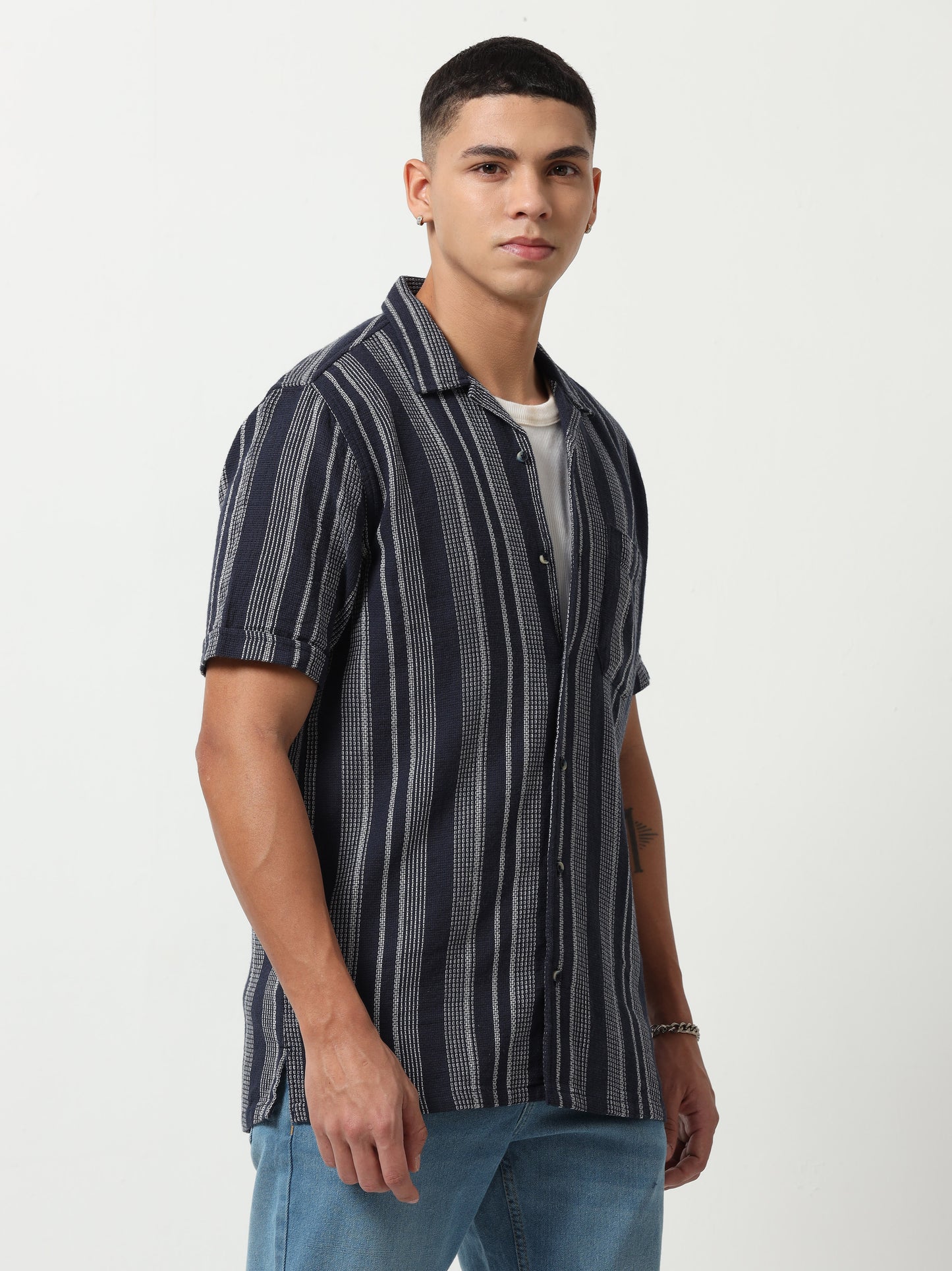 Navy Wave Stripes Shirt