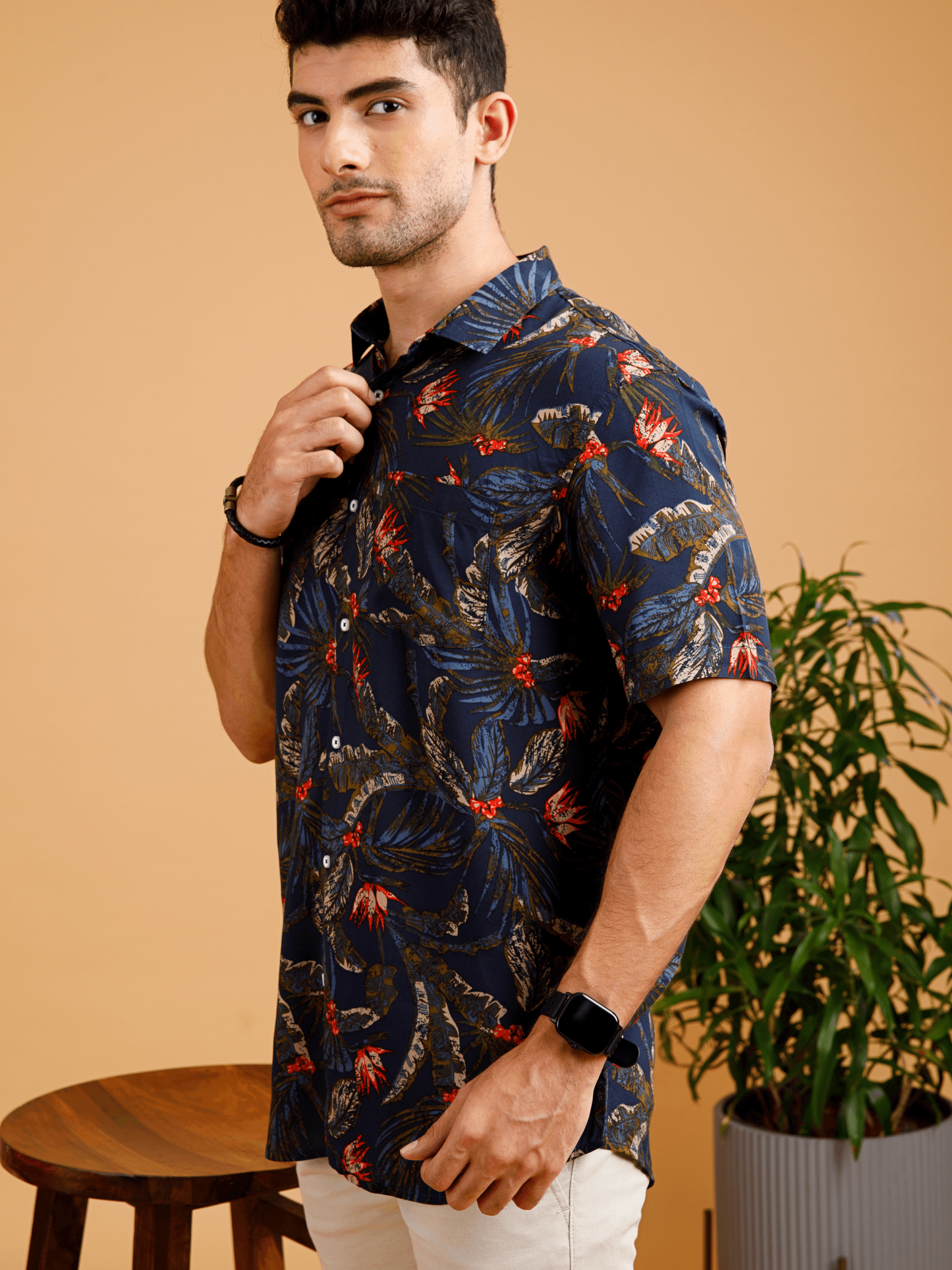 Tropical ECOVERO Navy Print Shirt