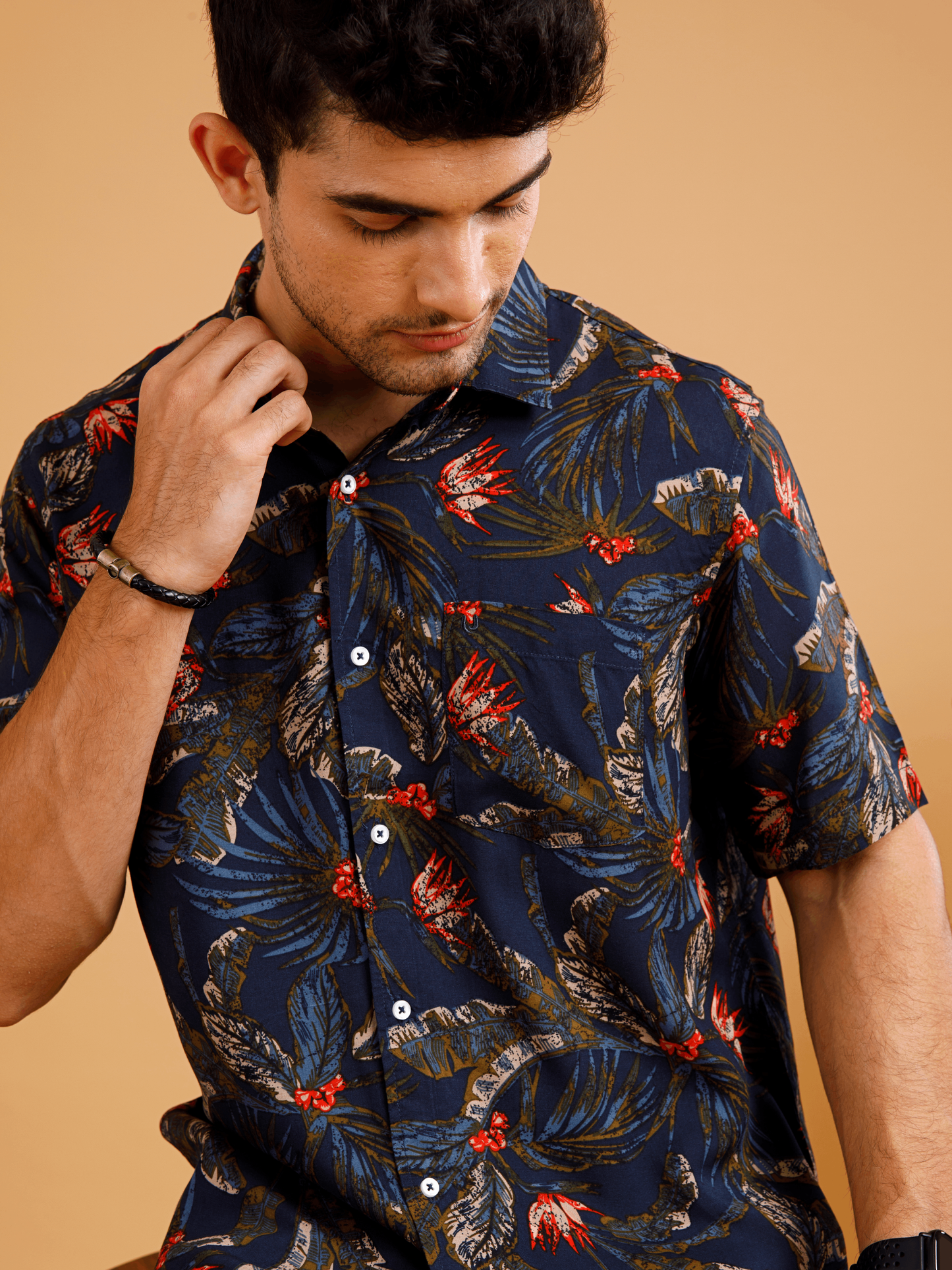 Tropical ECOVERO Navy Print Shirt