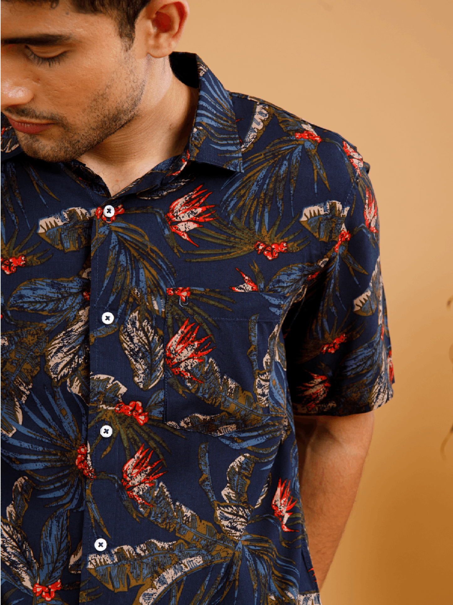 Tropical ECOVERO Navy Print Shirt