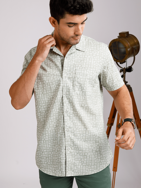 Tropical Green Short Sleeve Print Shirt