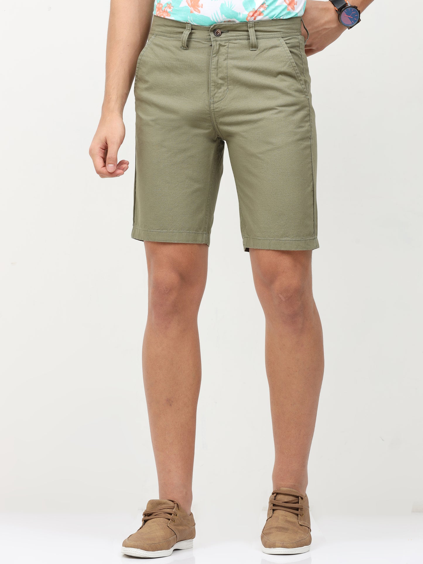 OLIVE PLAIN SHORTS