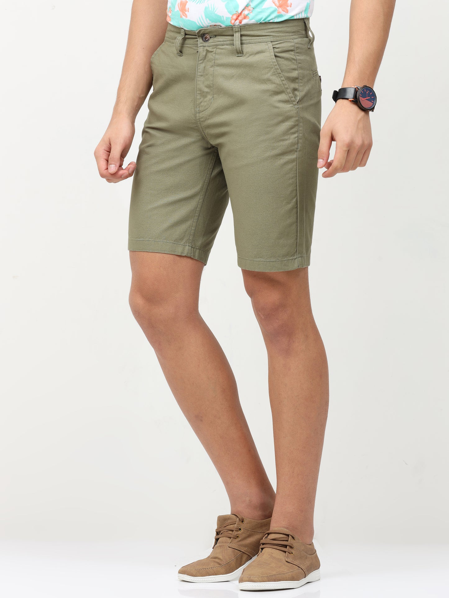 OLIVE PLAIN SHORTS