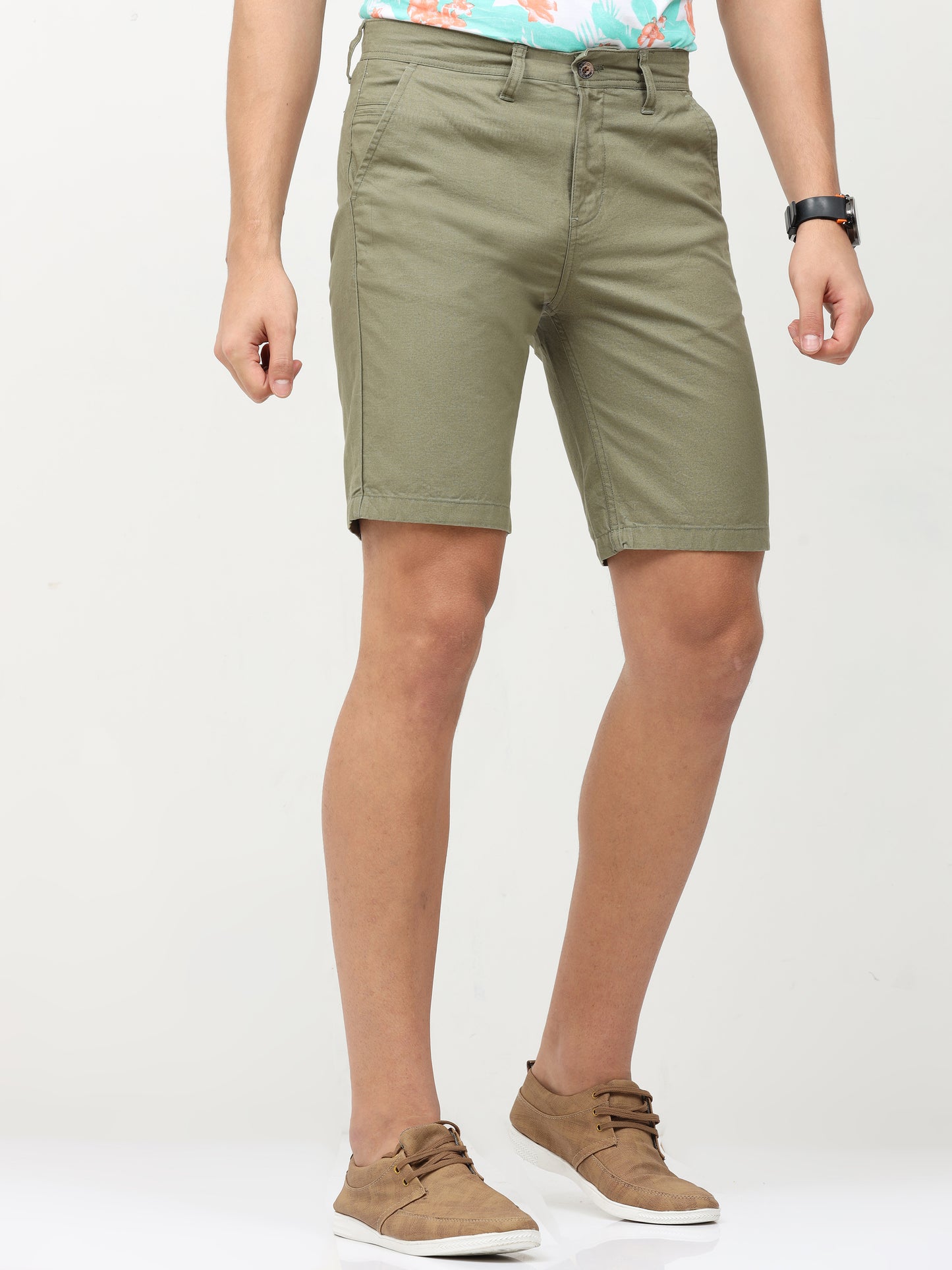 OLIVE PLAIN SHORTS