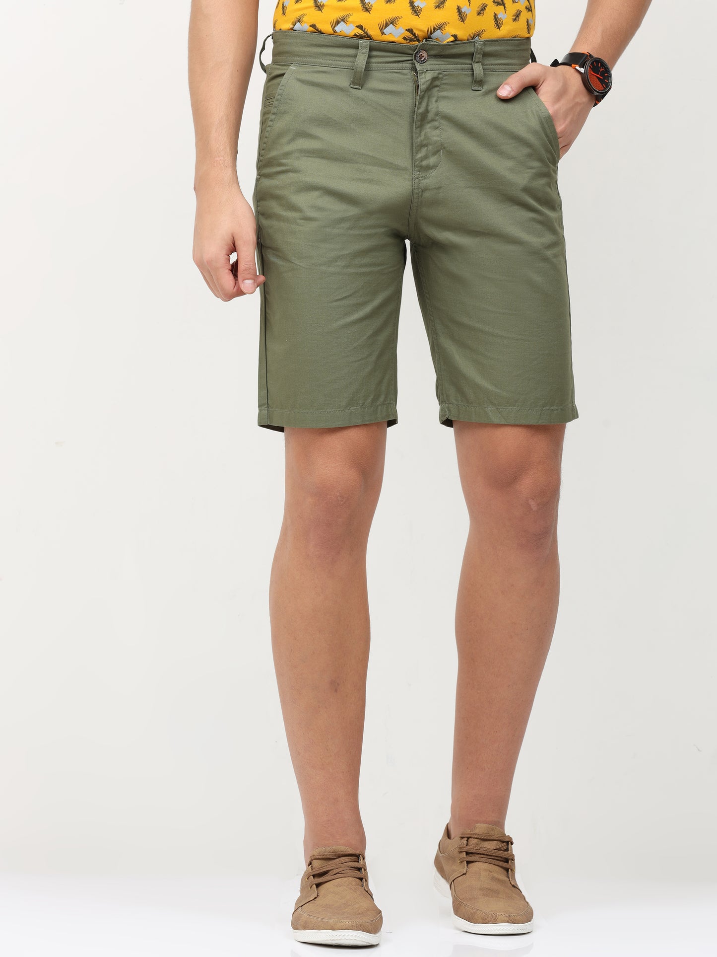 OLIVE PLAIN SHORTS