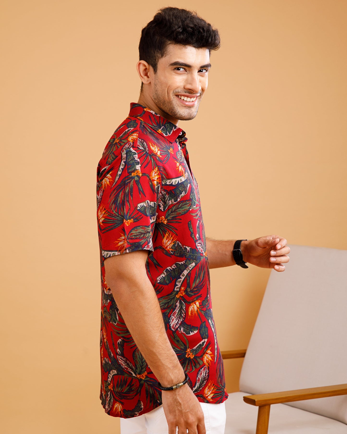 Tropical ECOVERO Maroon Print Shirt