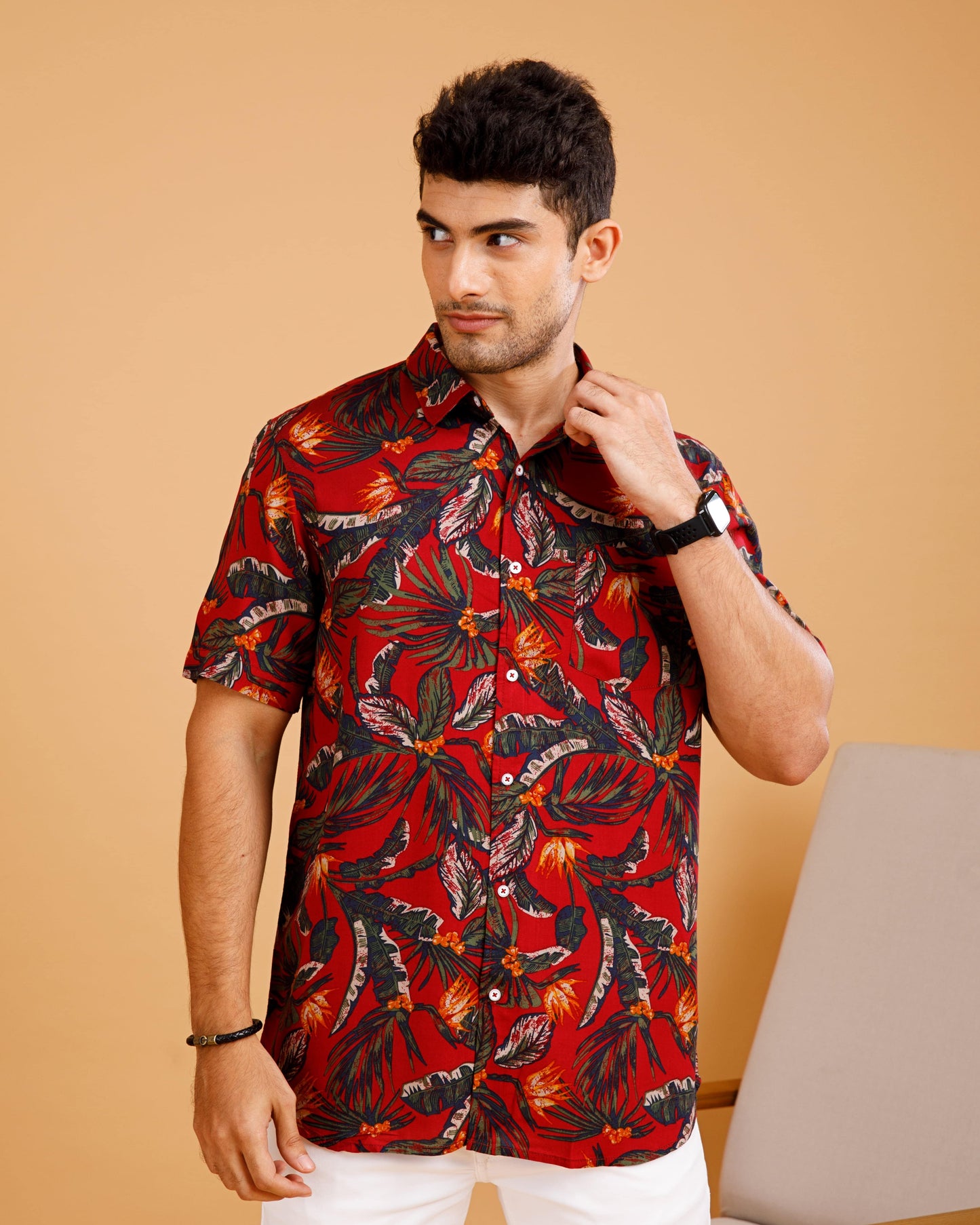 Tropical ECOVERO Maroon Print Shirt