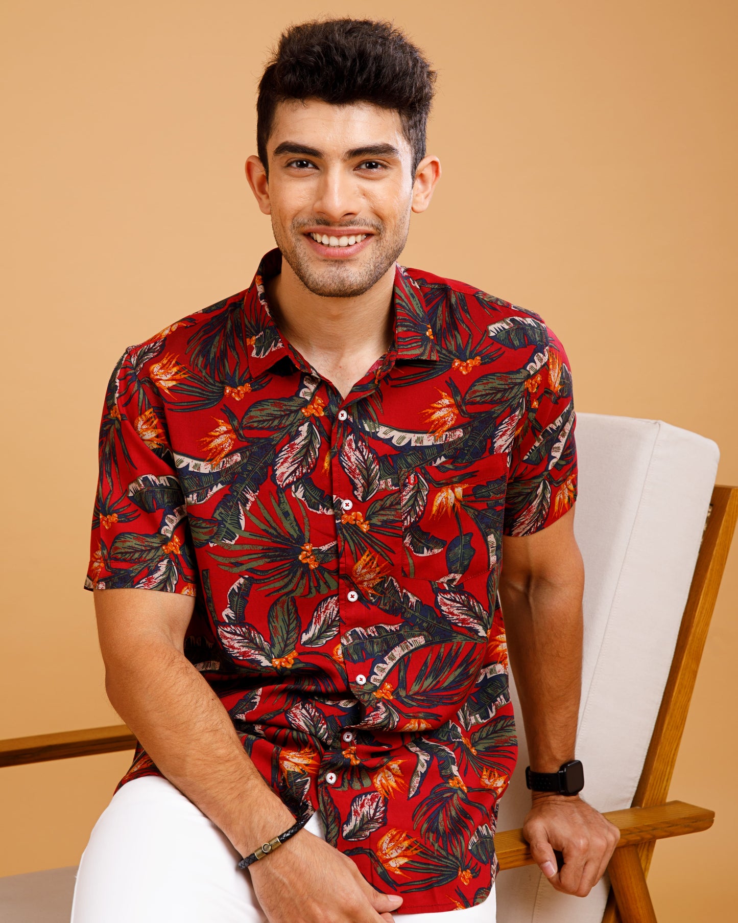 Tropical ECOVERO Maroon Print Shirt