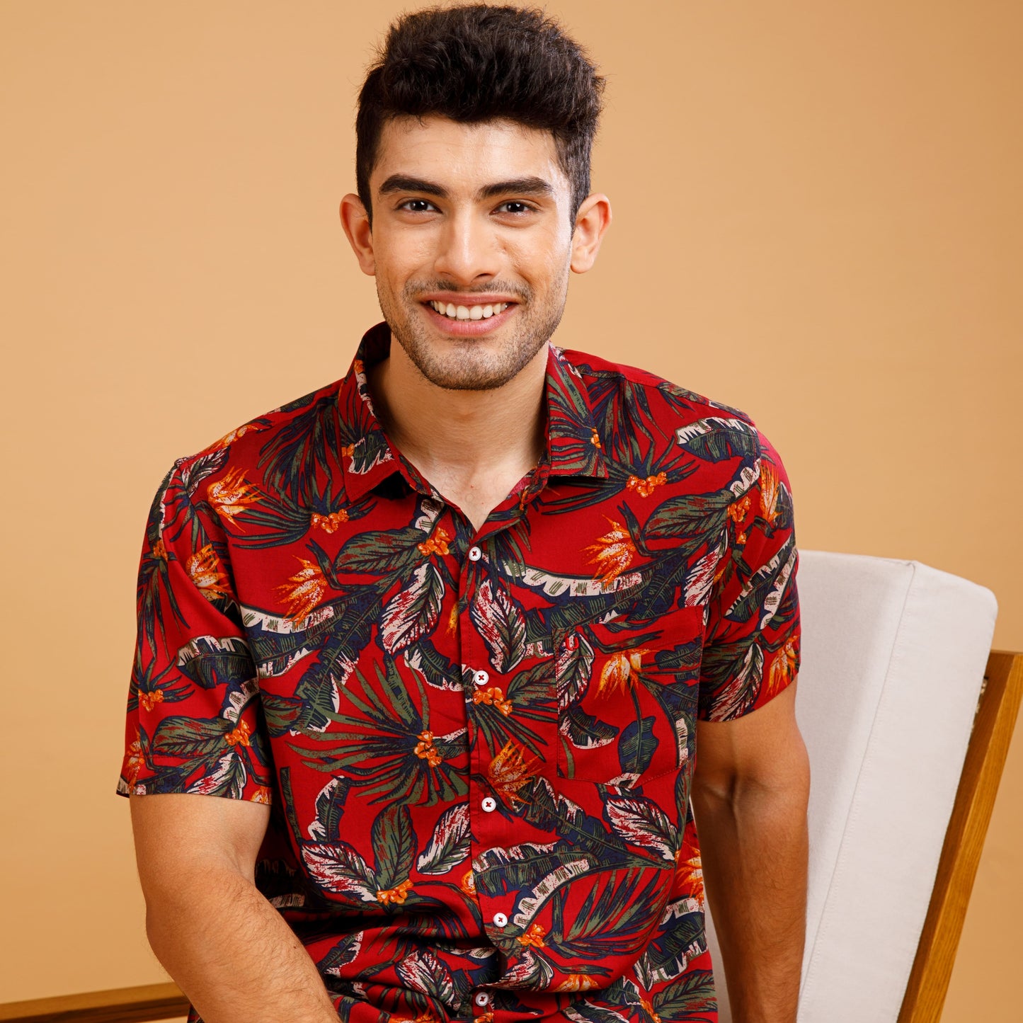 Tropical ECOVERO Maroon Print Shirt