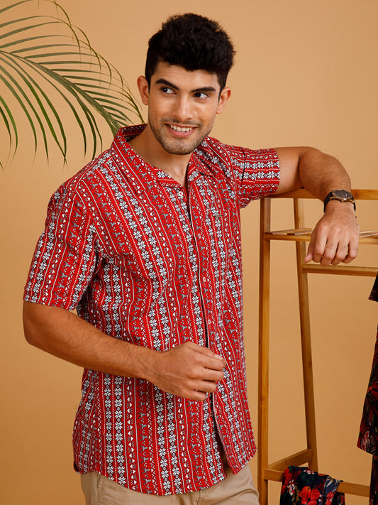 Tropical Red Half Sleeve Print Shirt
