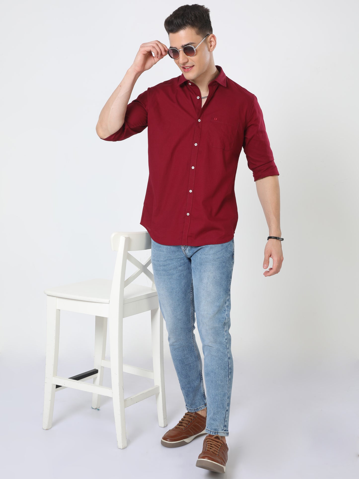 Urbaro Plain Maroon Shirt For Men