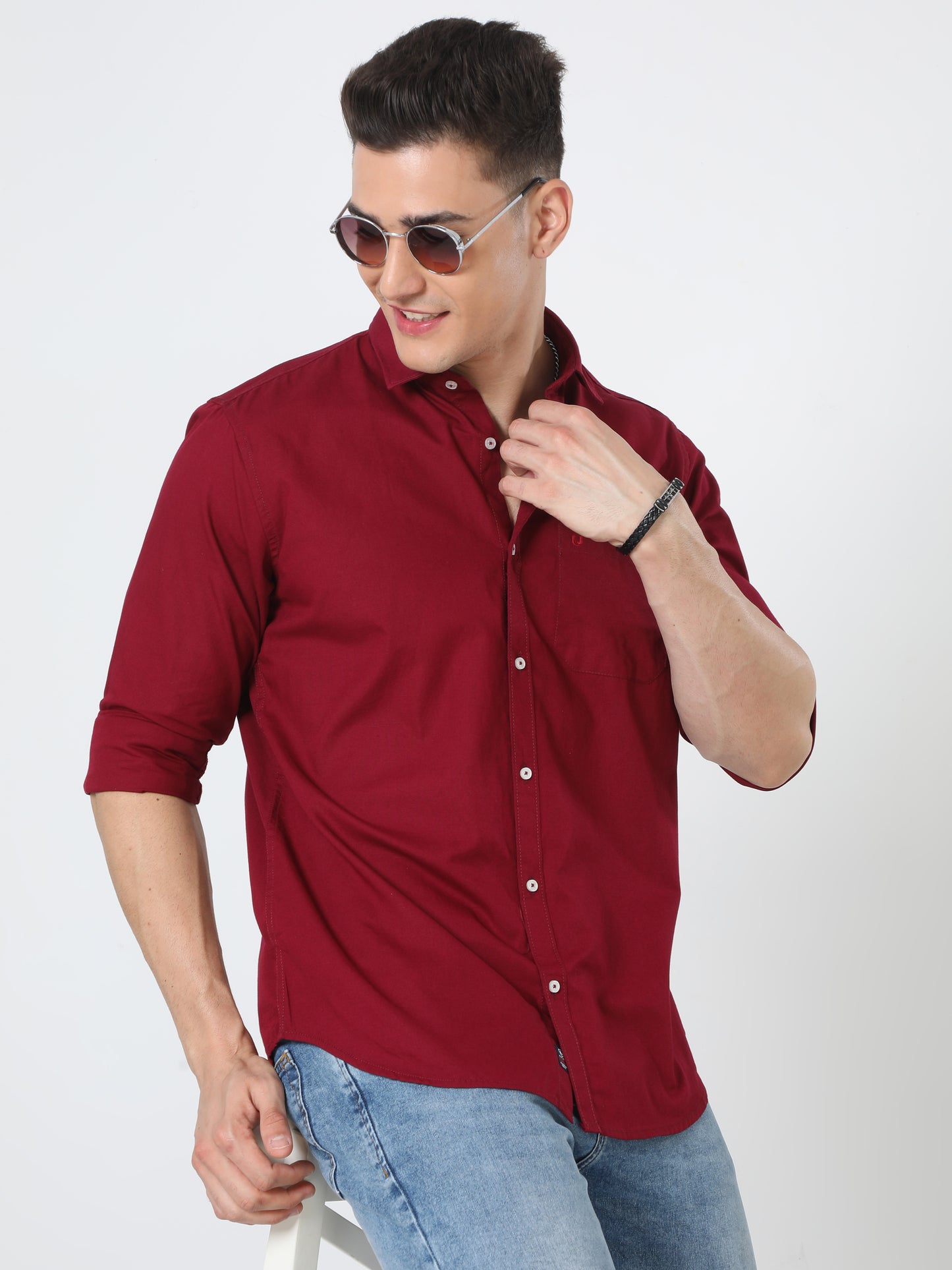 Urbaro Plain Maroon Shirt For Men