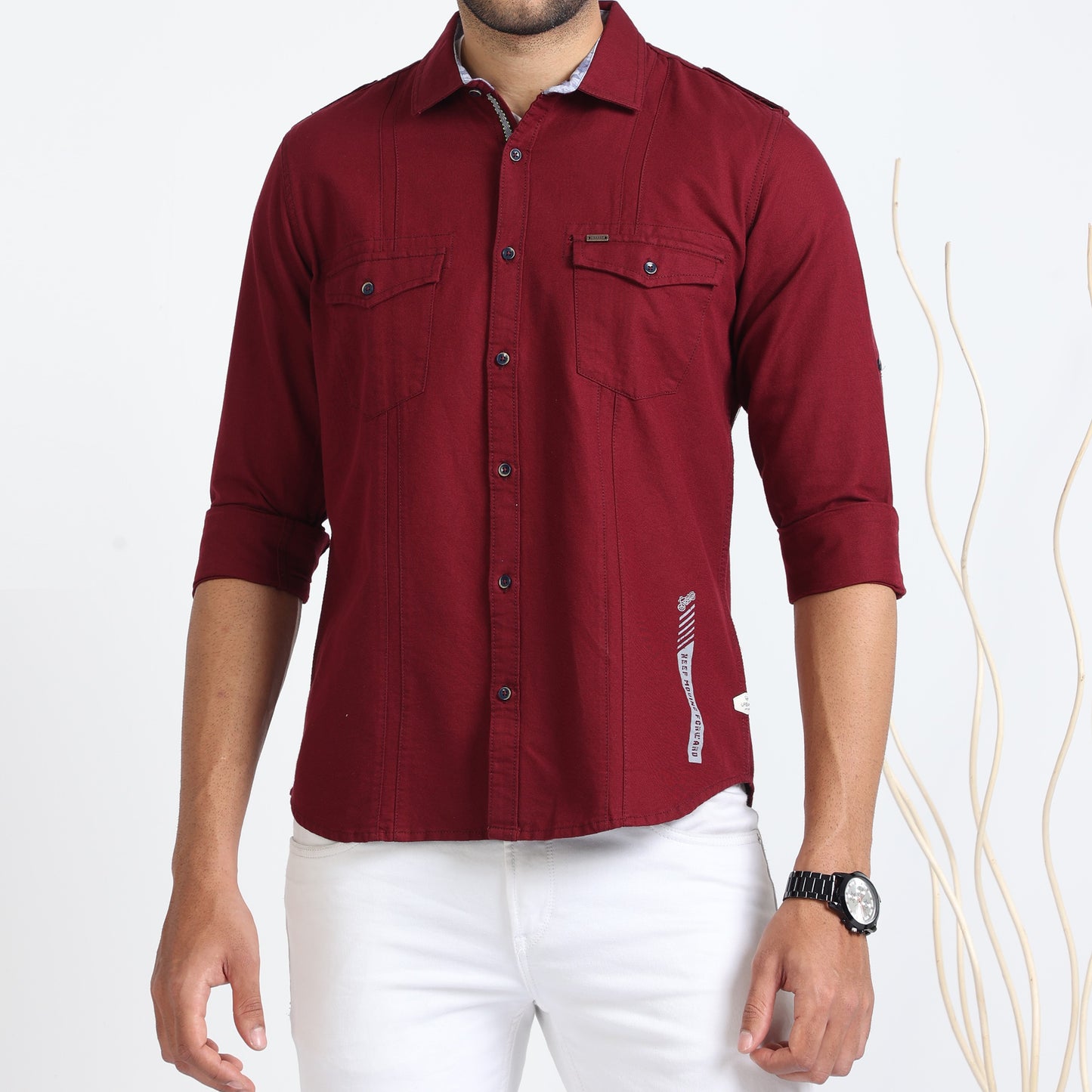 Burgundy Double Pocket Overshirt