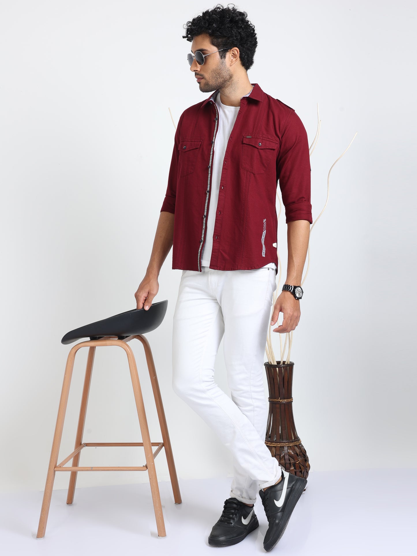 Burgundy Double Pocket Overshirt