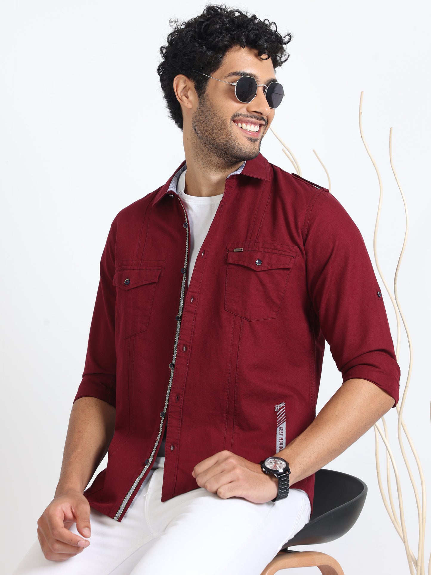 Burgundy Double Pocket Overshirt