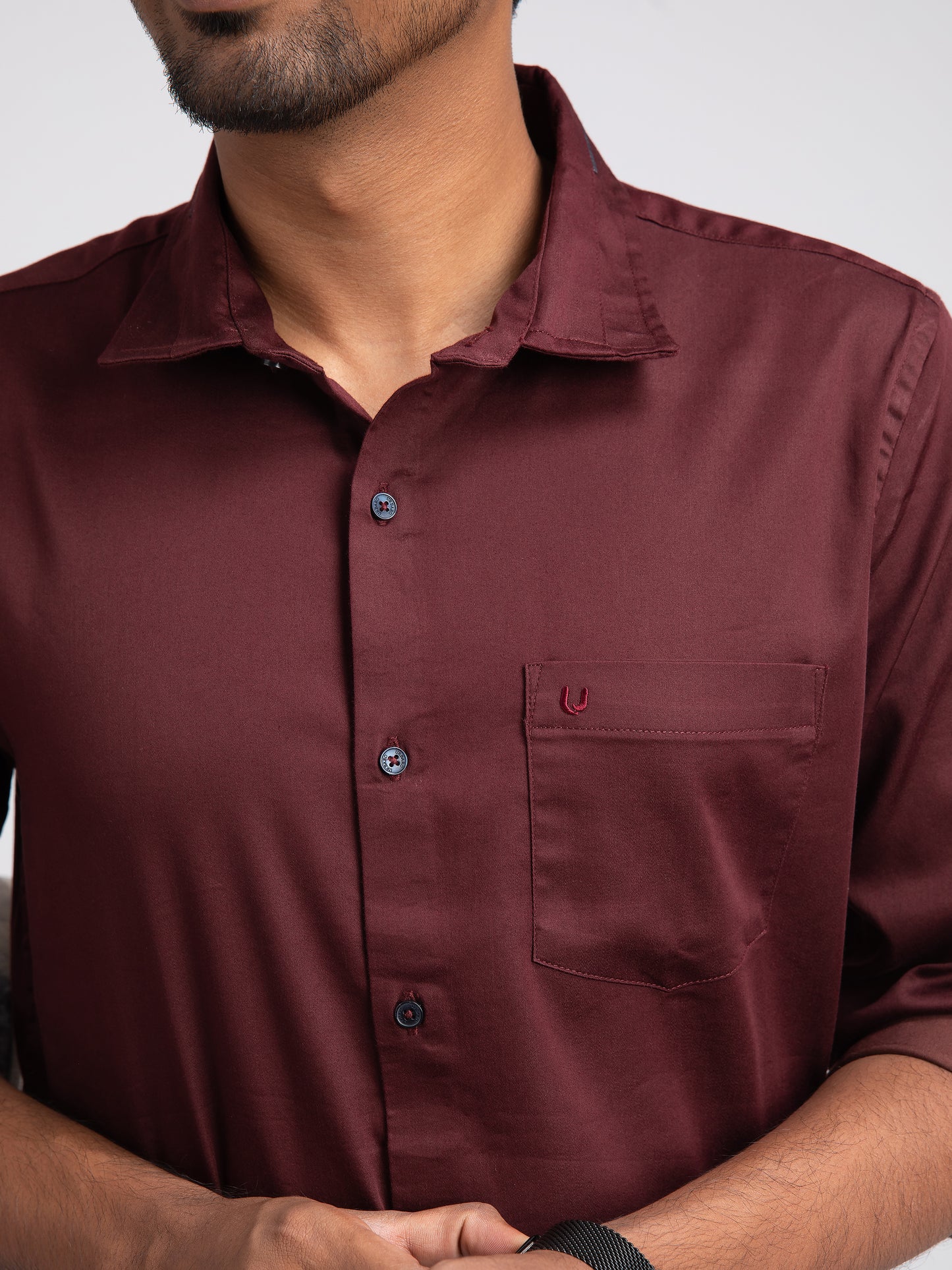 Maroon 2-way stretch plain shirt