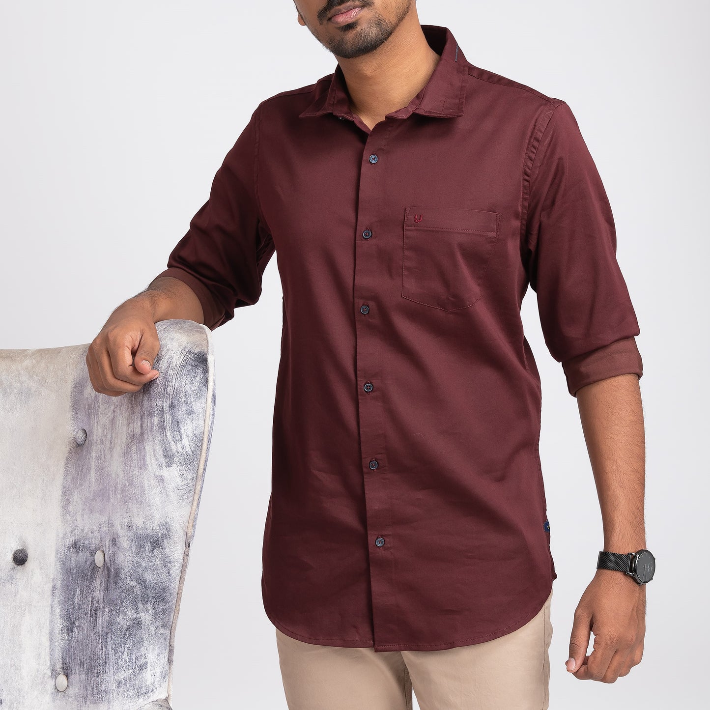 Maroon 2-way stretch plain shirt