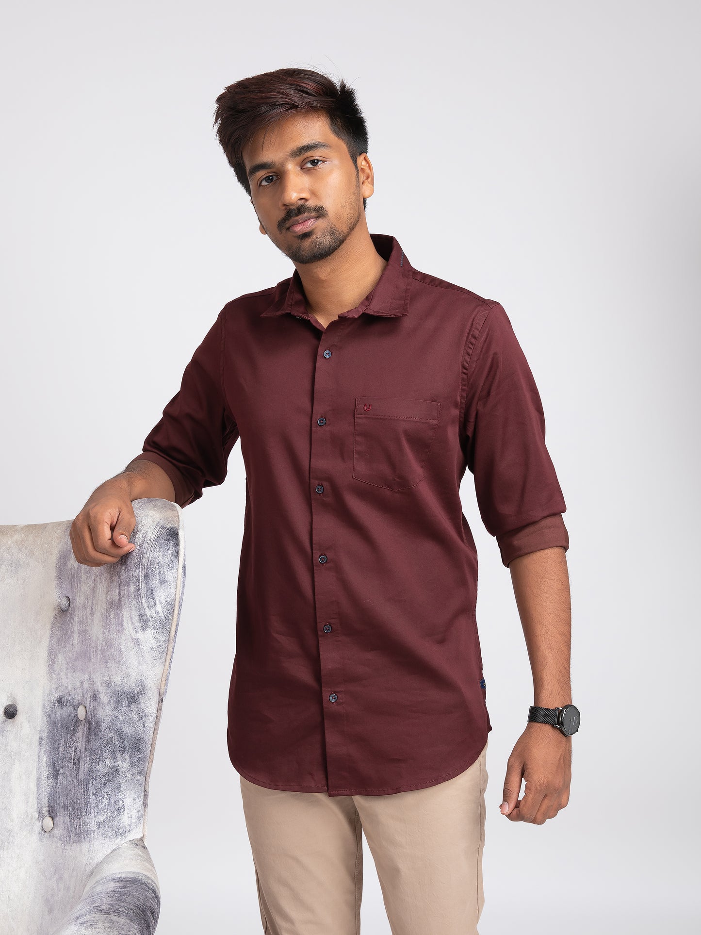 Maroon 2-way stretch plain shirt