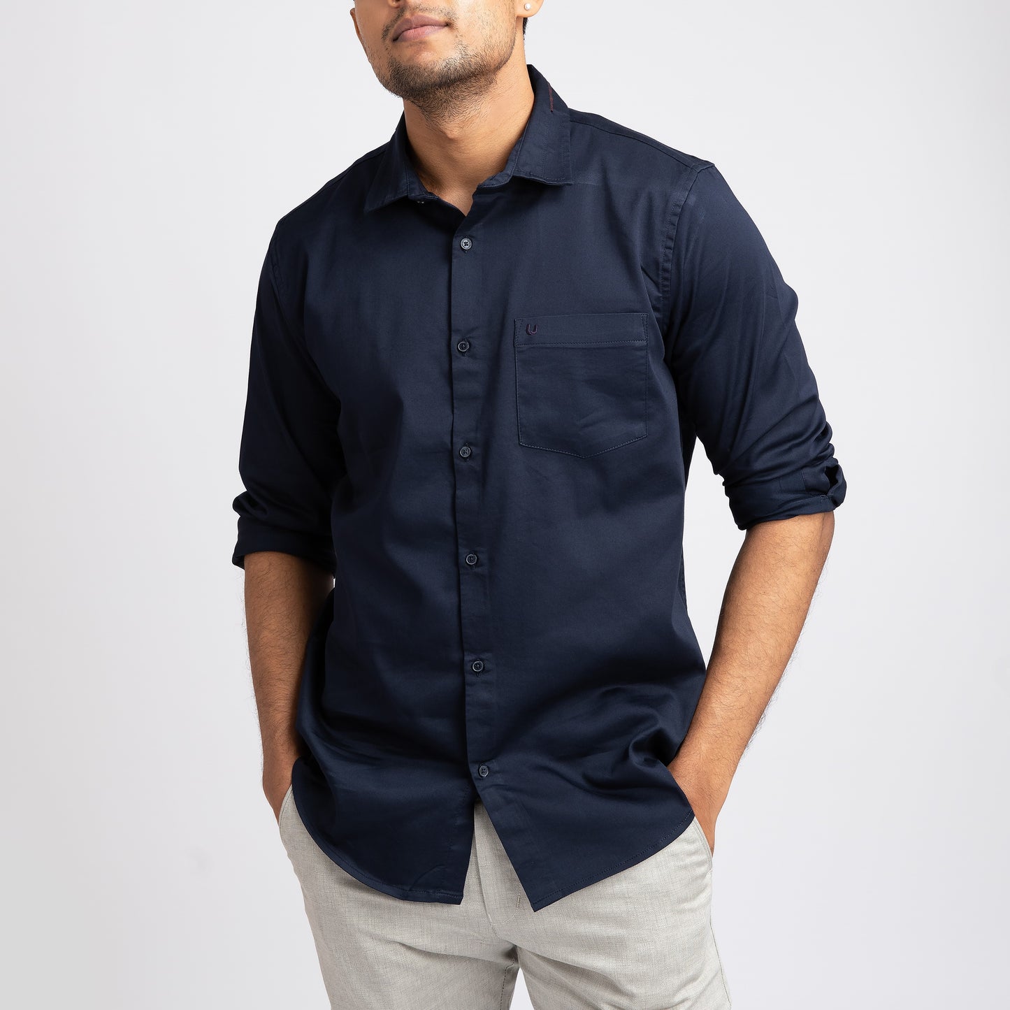 Navy 2-way stretch shirt