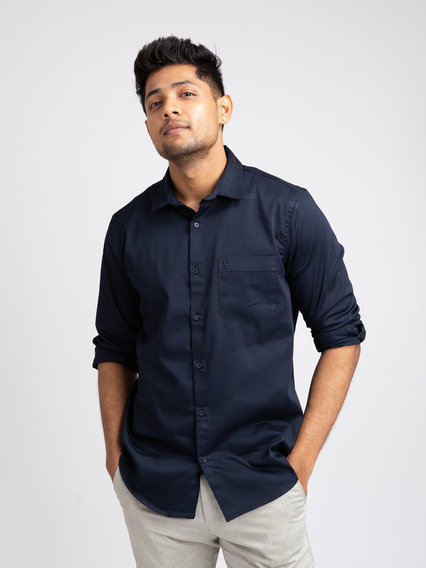 Navy 2-way stretch shirt