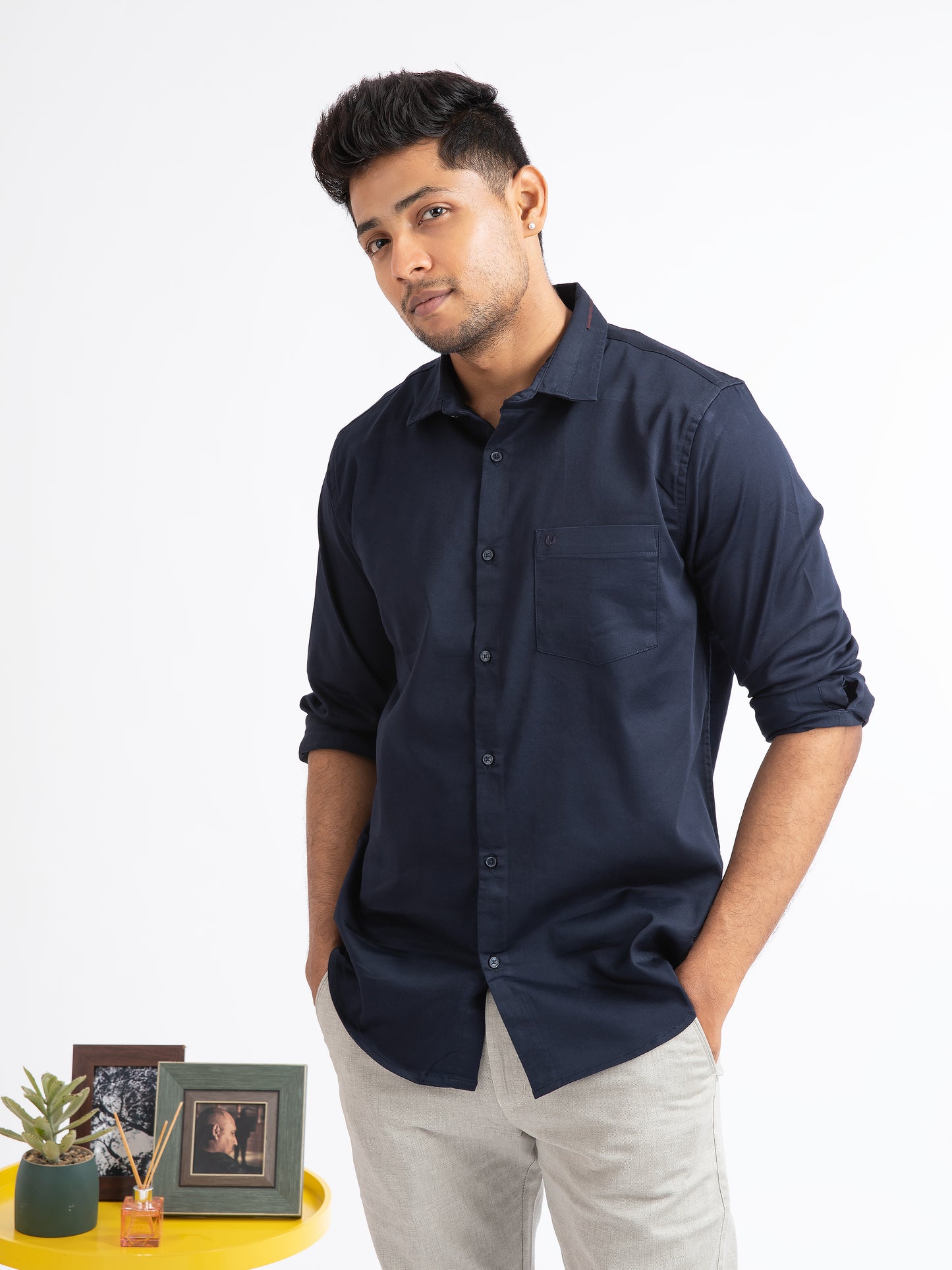 Navy 2-way stretch shirt