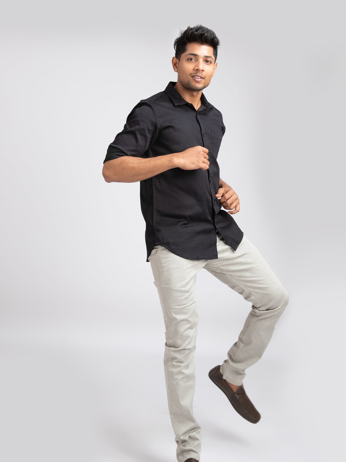 Black 2-way stretch Plain Shirt