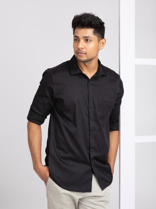 Black 2-way stretch Plain Shirt