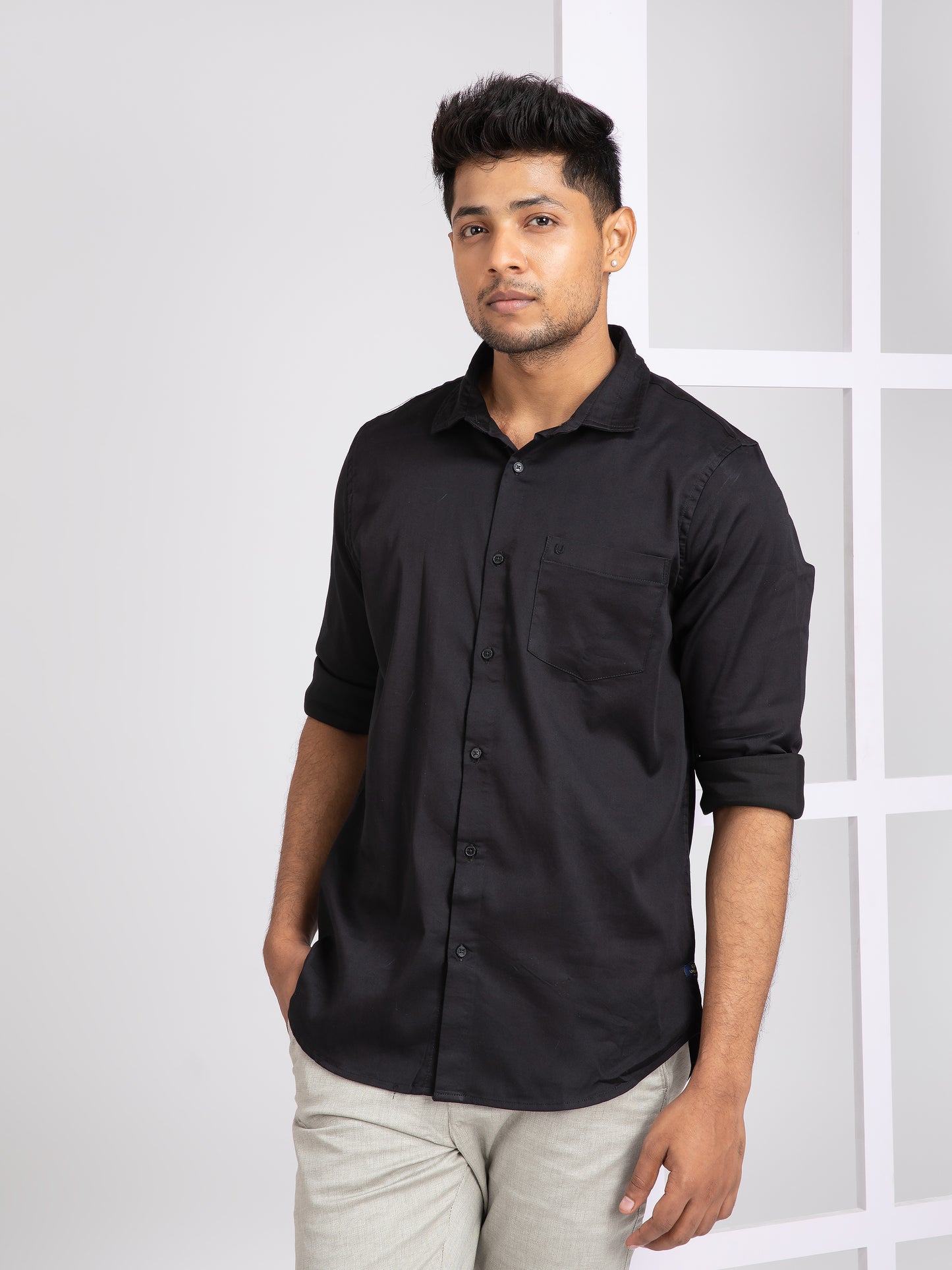 Black 2-way stretch Plain Shirt