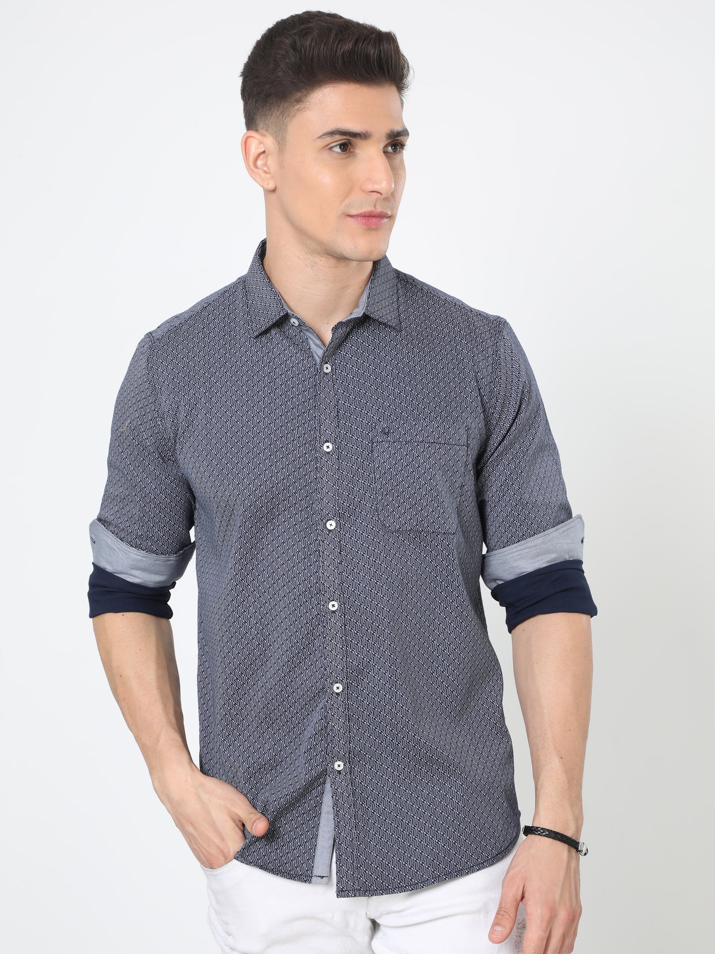 Navy Full Sleeve Print Shirt