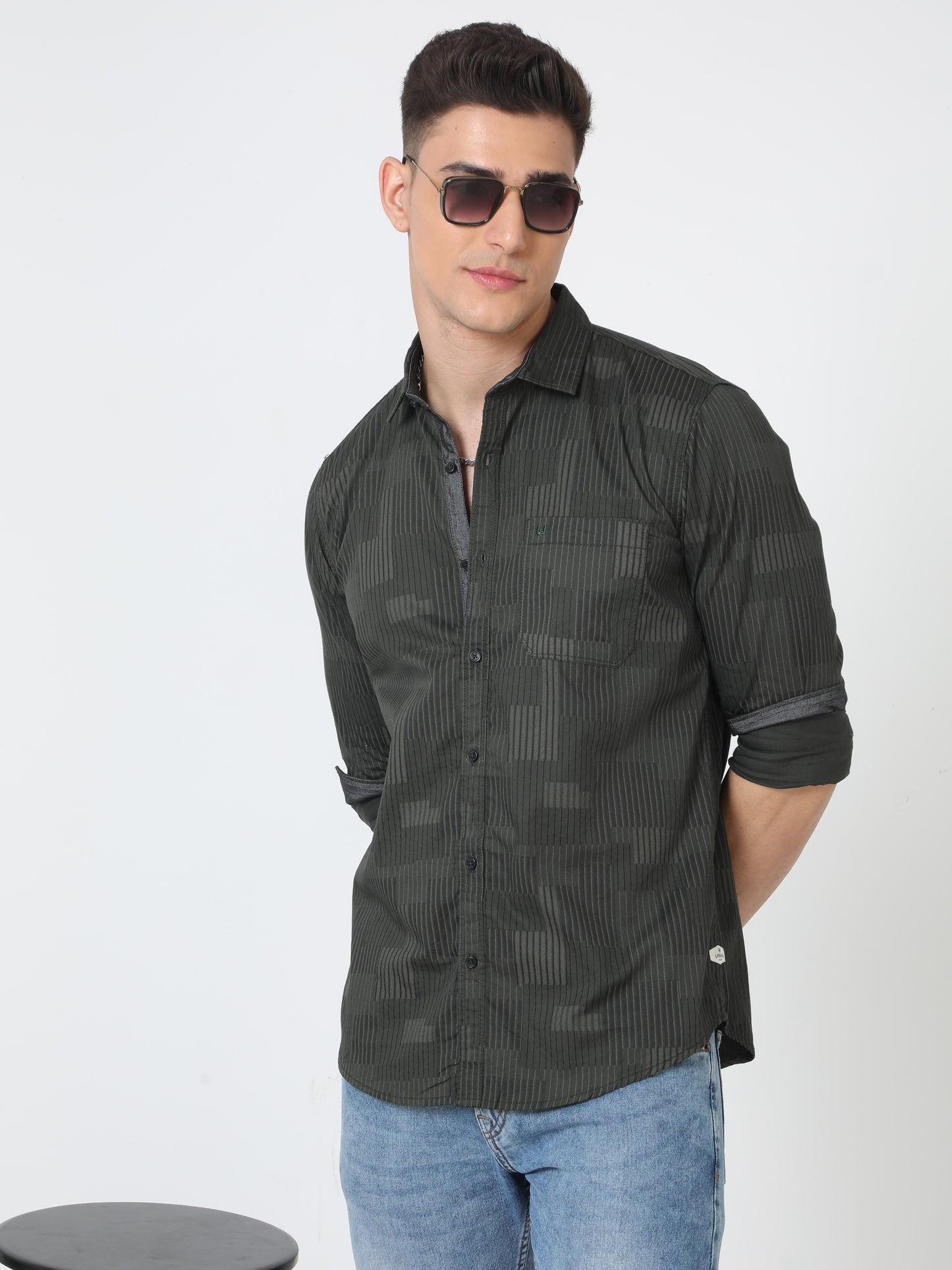 Urbaro Olive Striped Shirt For Men