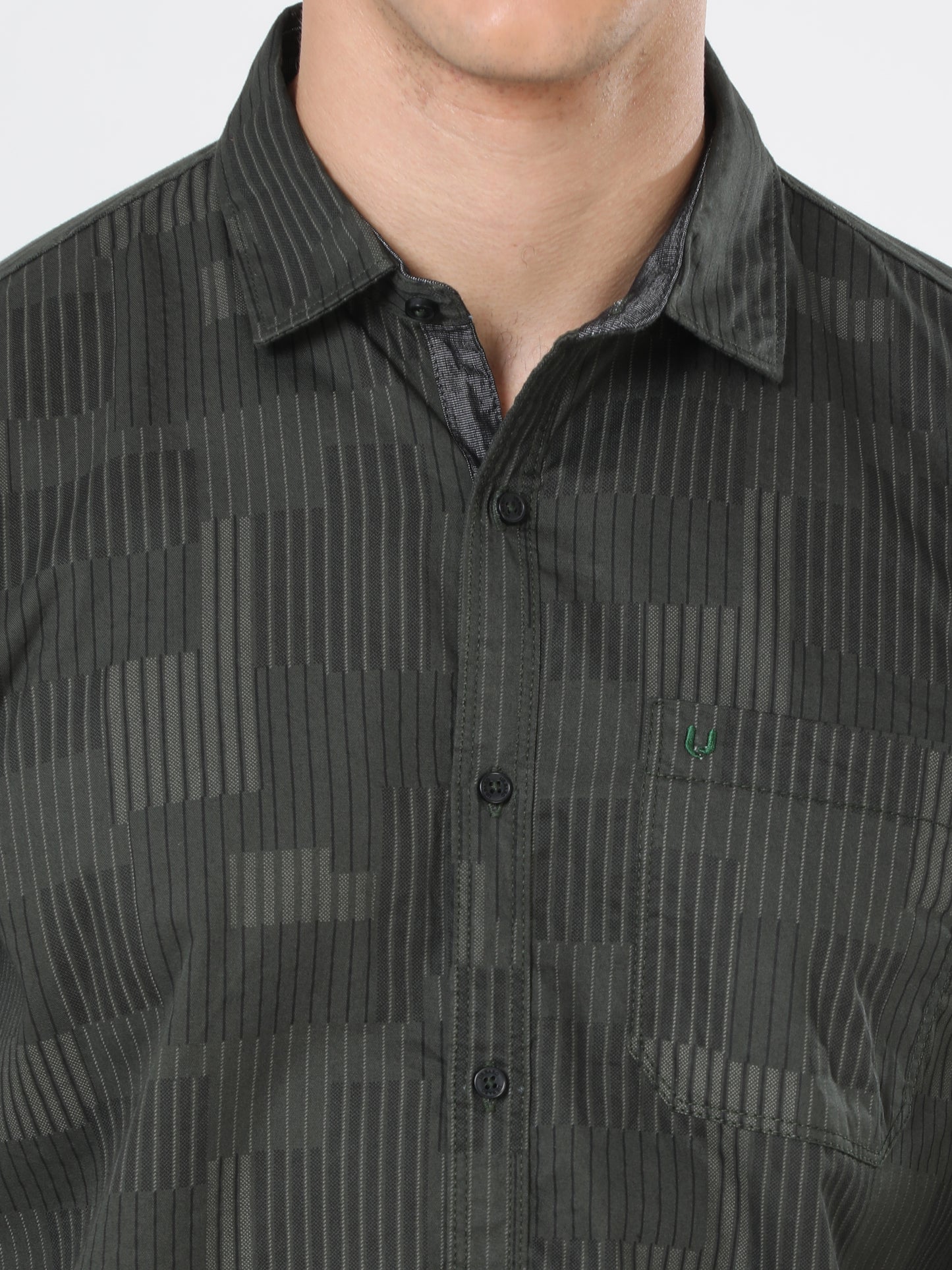 Urbaro Olive Striped Shirt For Men