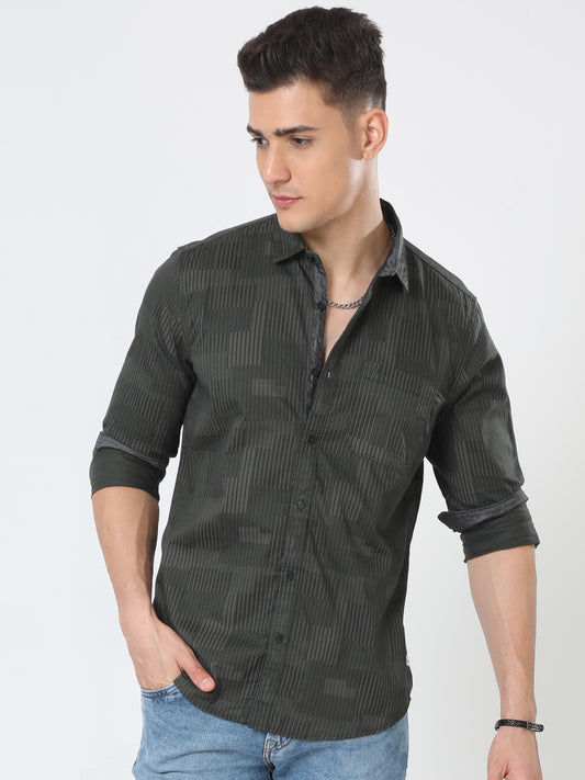 Urbaro Olive Striped Shirt For Men