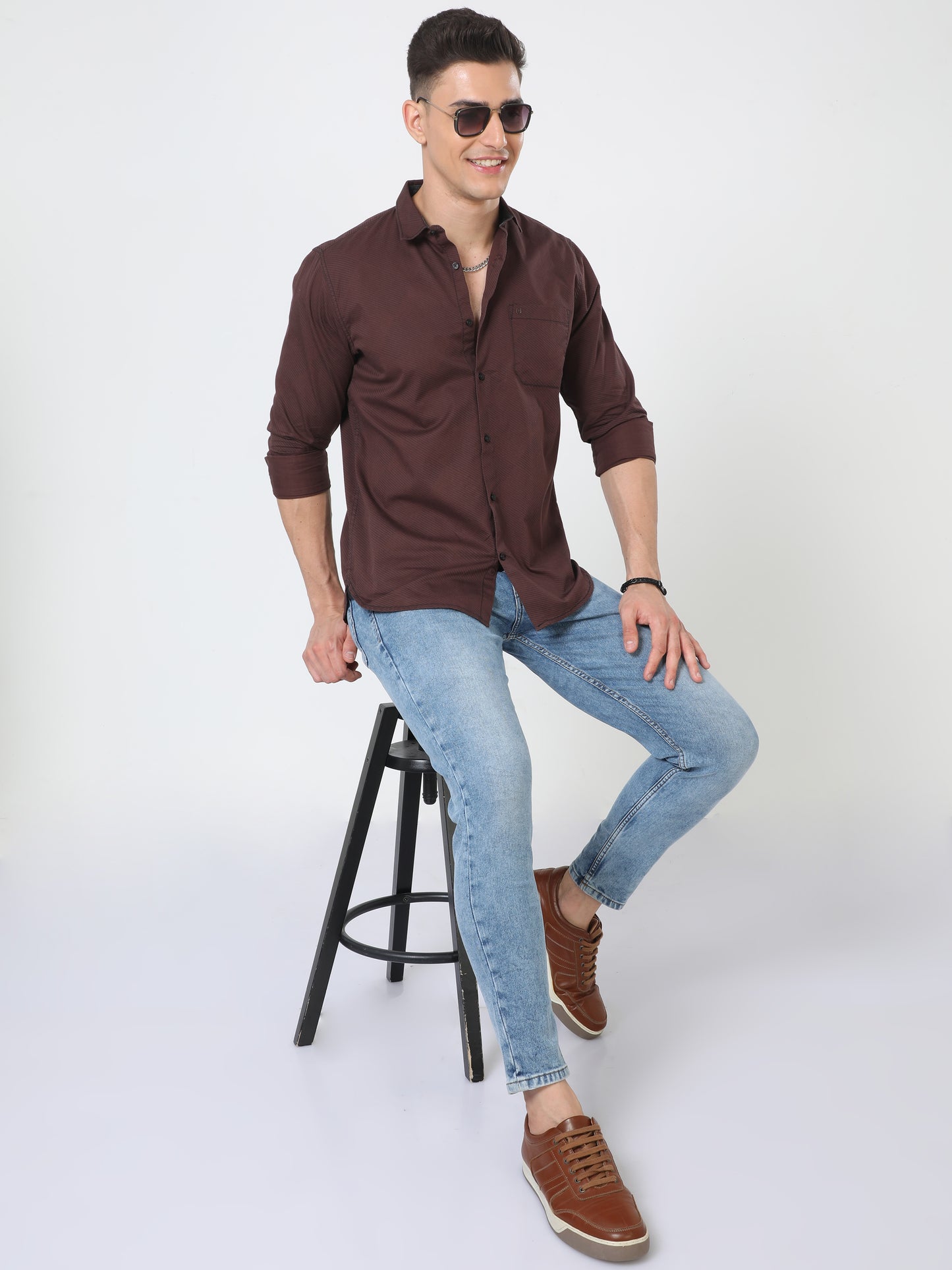 Urbaro Brown Striped Shirt For Men