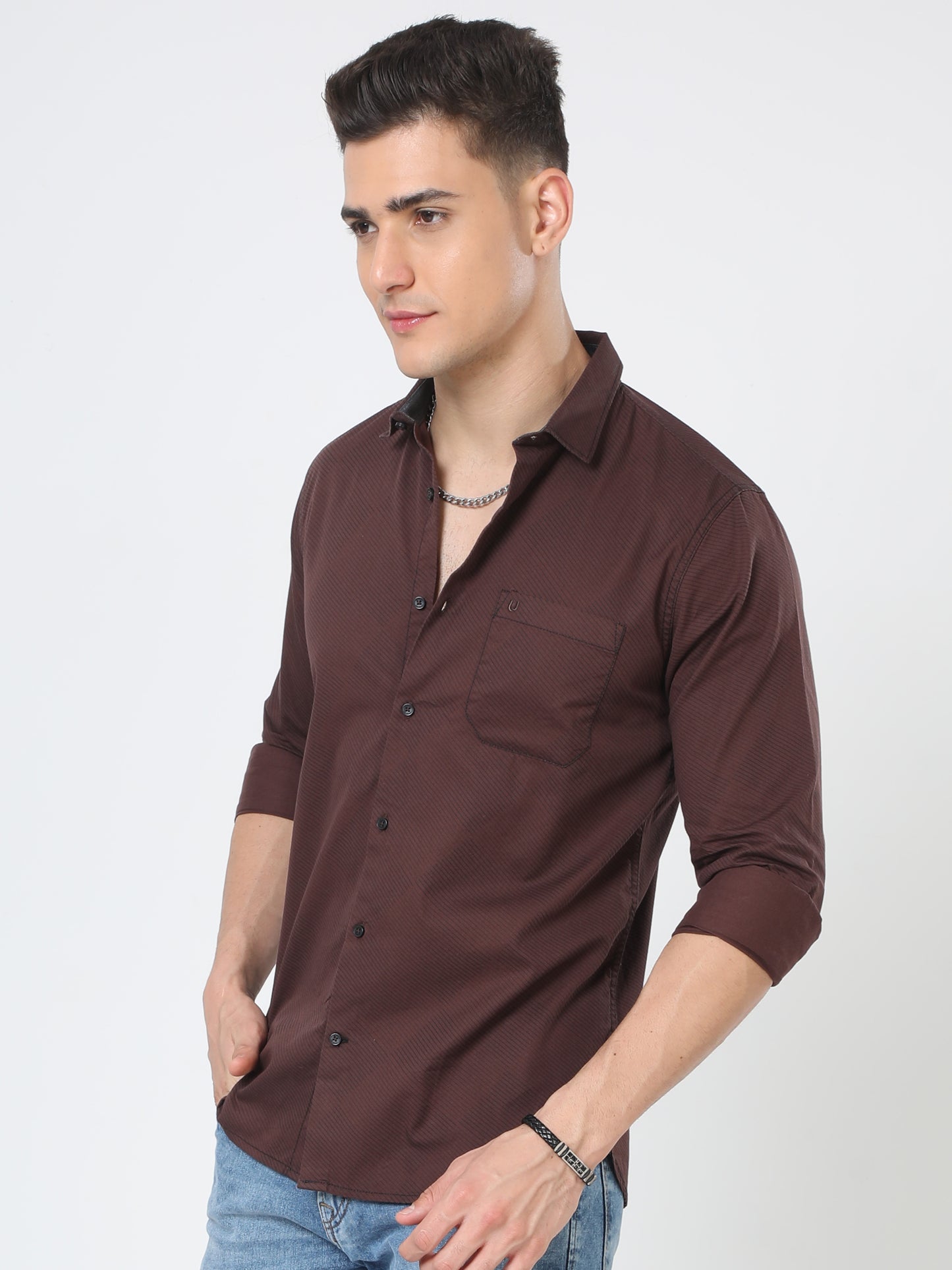 Urbaro Brown Striped Shirt For Men