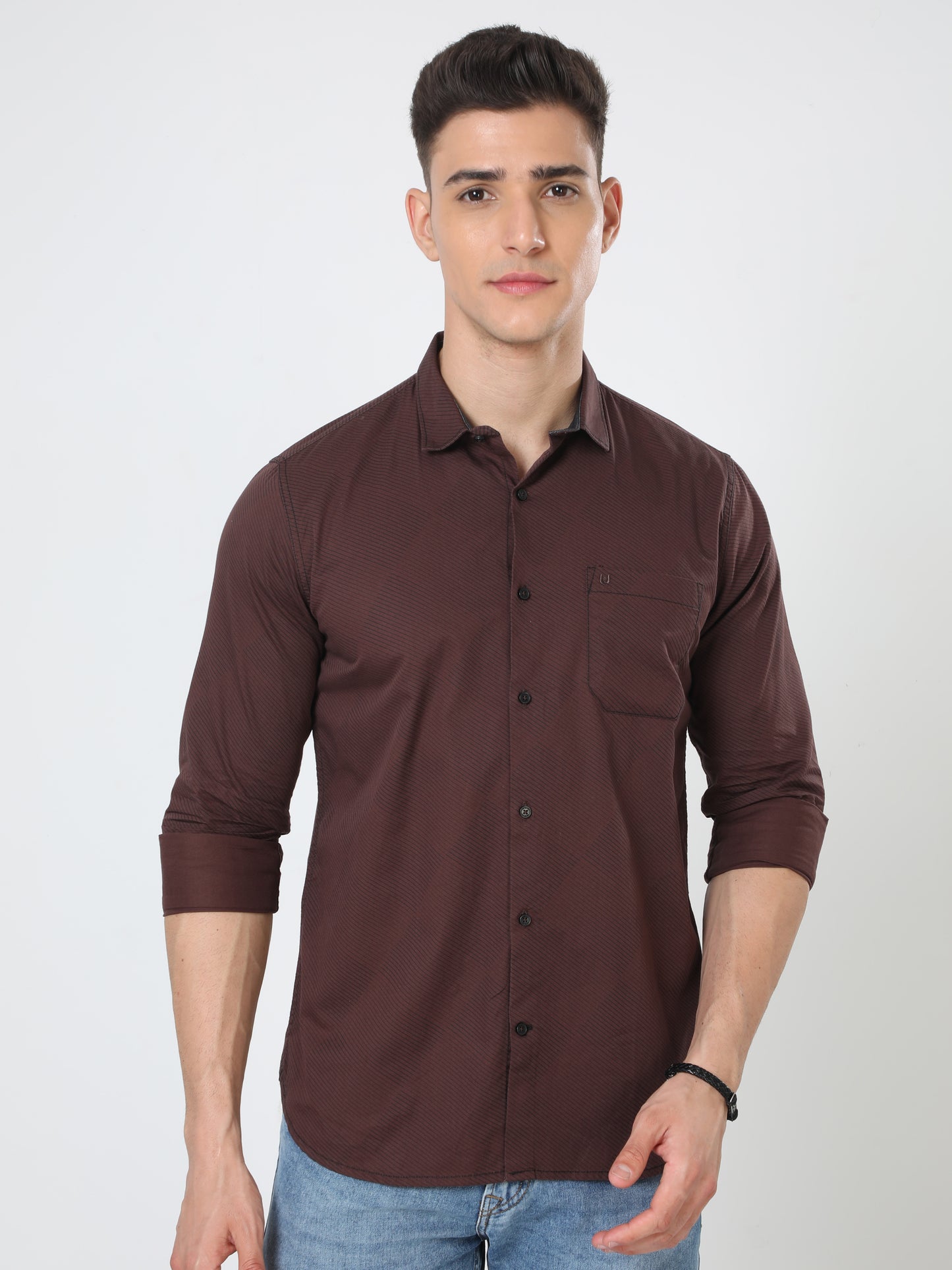 Urbaro Brown Striped Shirt For Men