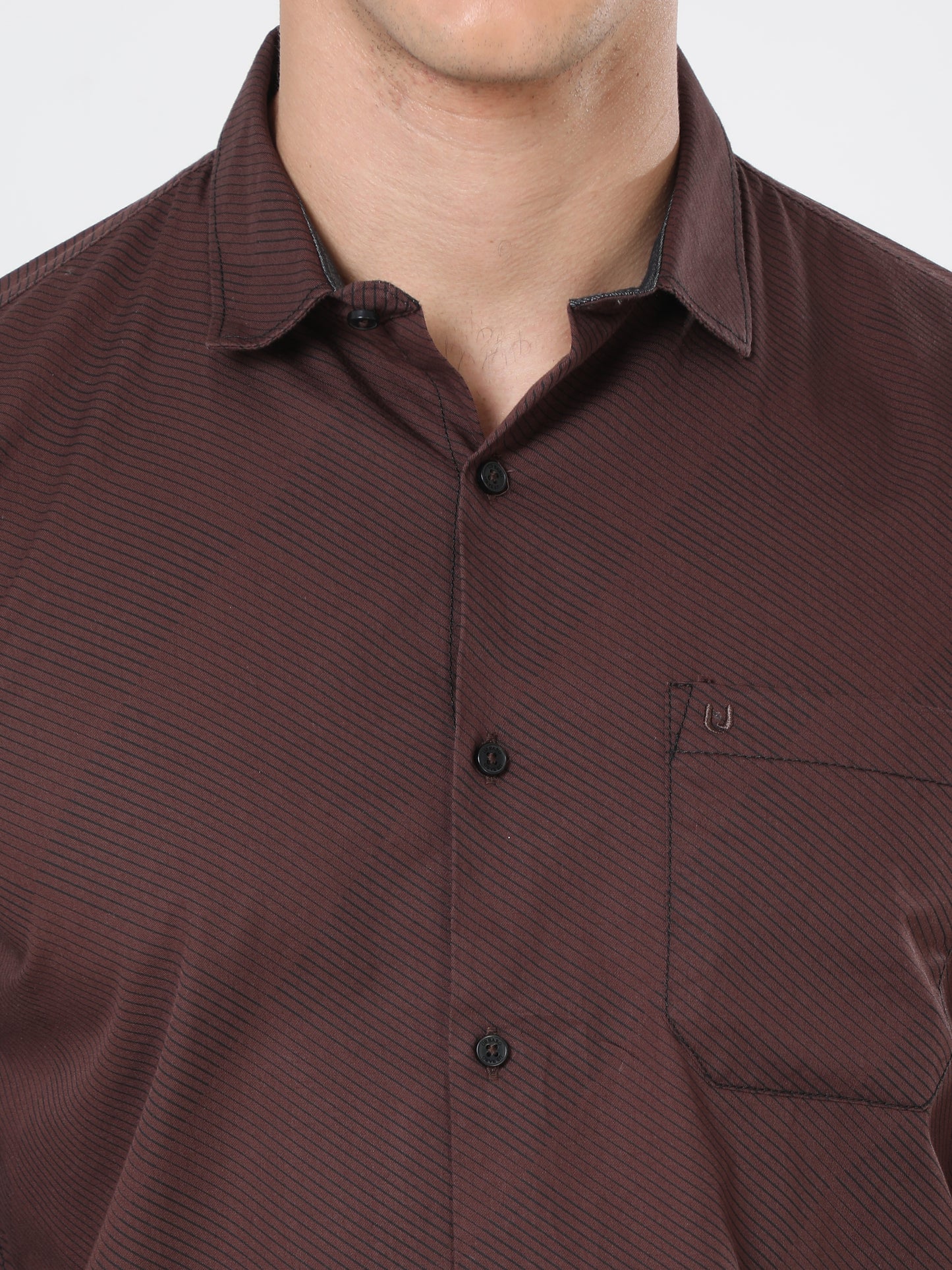 Urbaro Brown Striped Shirt For Men